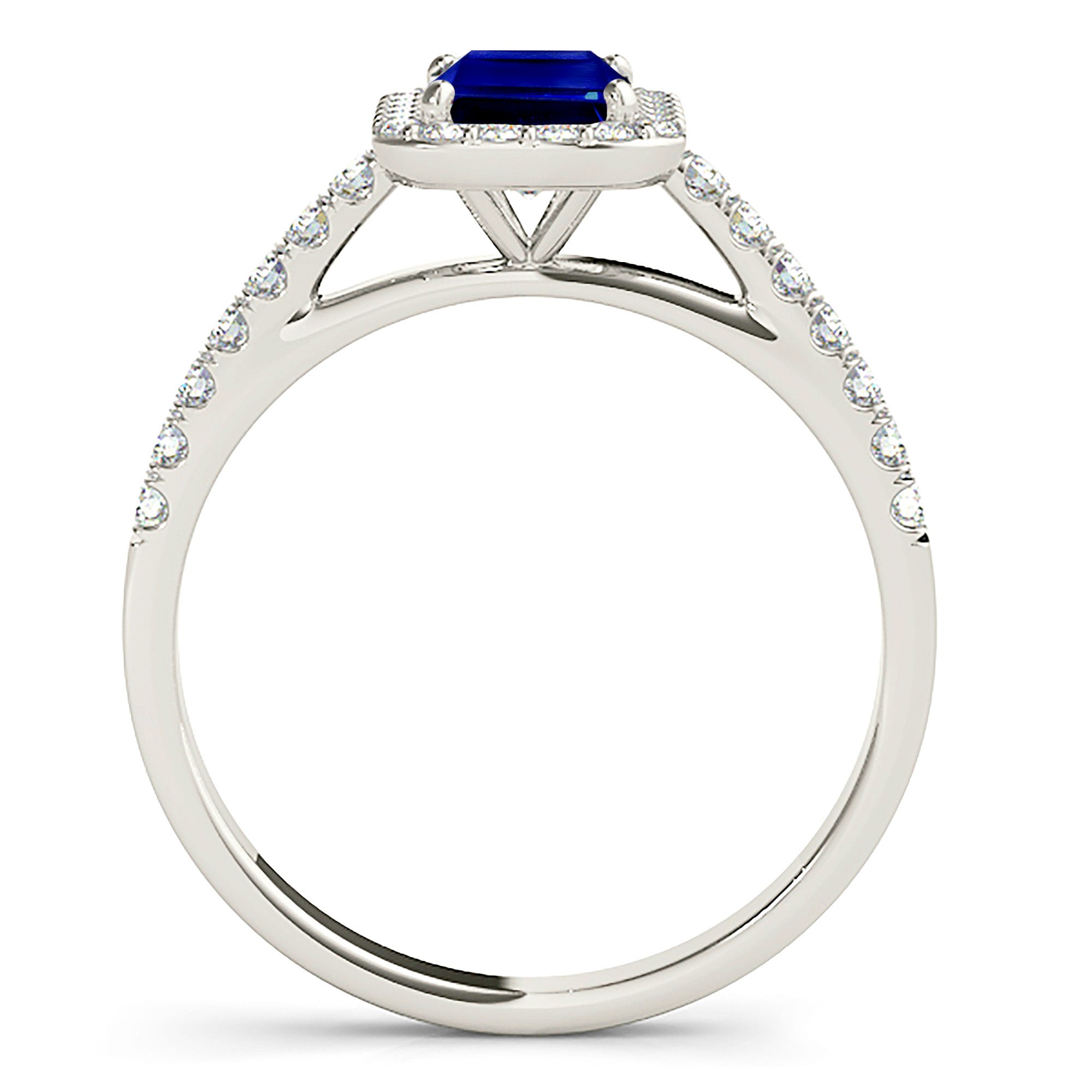 1.15 ct. Genuine Blue Emerald Cut Sapphire Ring With 0.25 ctw. Diamond Halo, Delicate Diamond Band | Natural Sapphire And Diamond Ring-in 14K/18K White, Yellow, Rose Gold and Platinum - Christmas Jewelry Gift -VIRABYANI