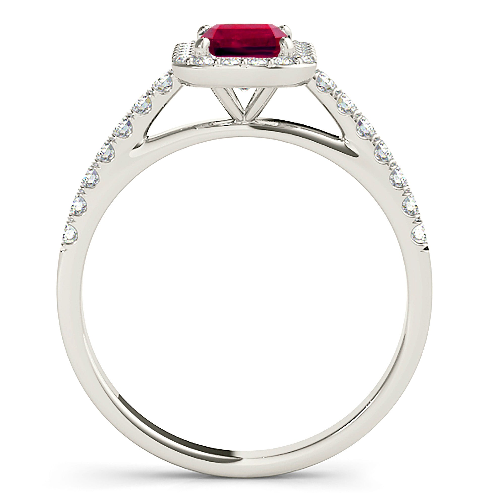 1.20 ct. Genuine Emerald Cut Ruby Ring With 0.25 ctw. Diamond Halo And Delicate Diamond Band-in 14K/18K White, Yellow, Rose Gold and Platinum - Christmas Jewelry Gift -VIRABYANI