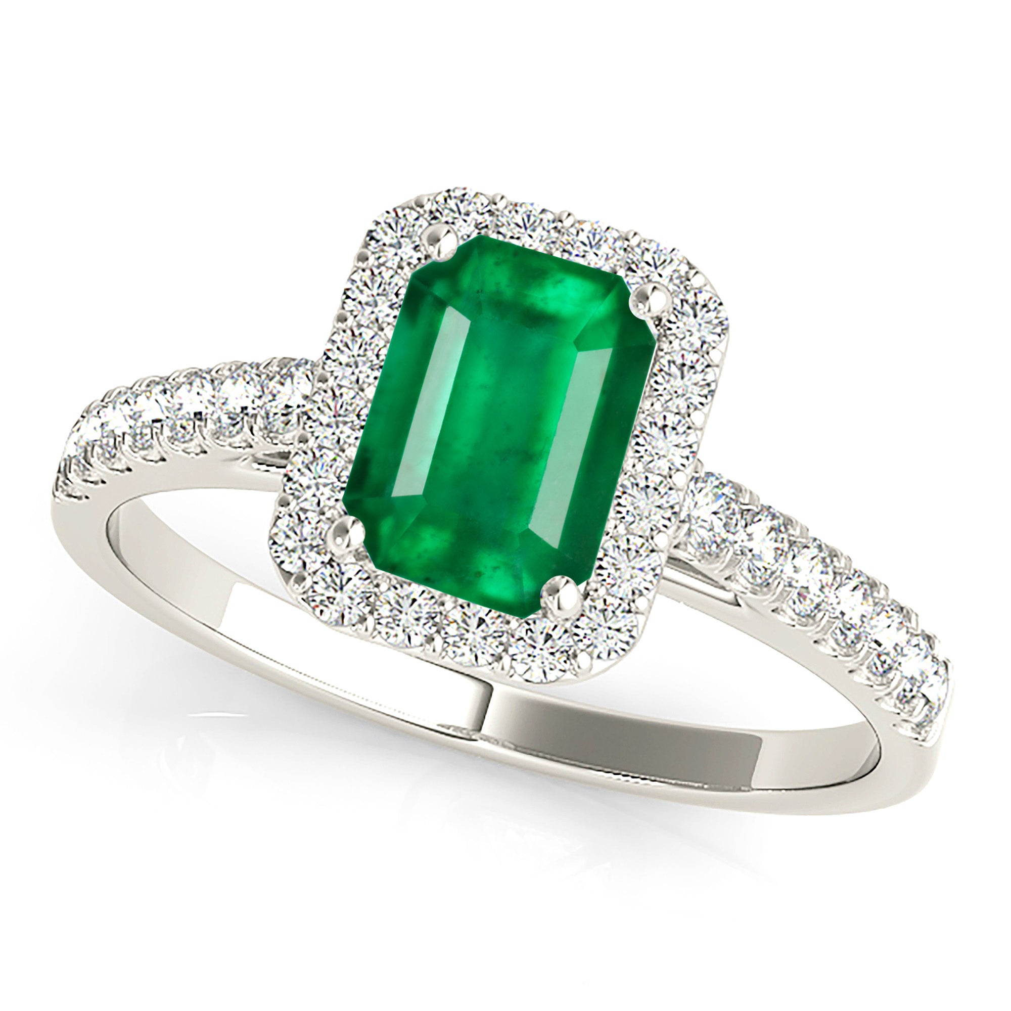 1.00 ct. Genuine Emerald Ring With 0.25 ctw. Diamond Halo and Diamond Delicate Shank-in 14K/18K White, Yellow, Rose Gold and Platinum - Christmas Jewelry Gift -VIRABYANI