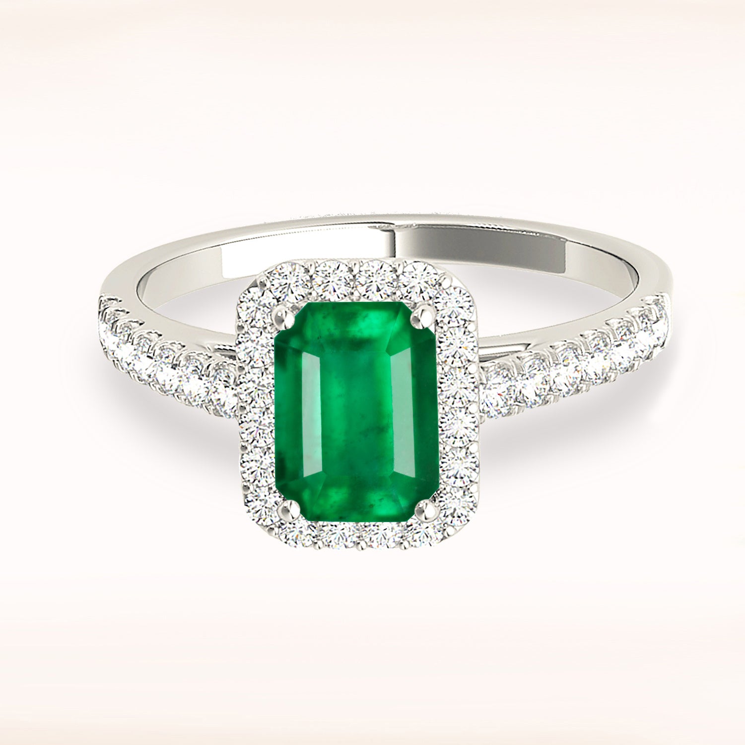 1.00 ct. Genuine Emerald Ring With 0.25 ctw. Diamond Halo and Diamond Delicate Shank-VIRABYANI