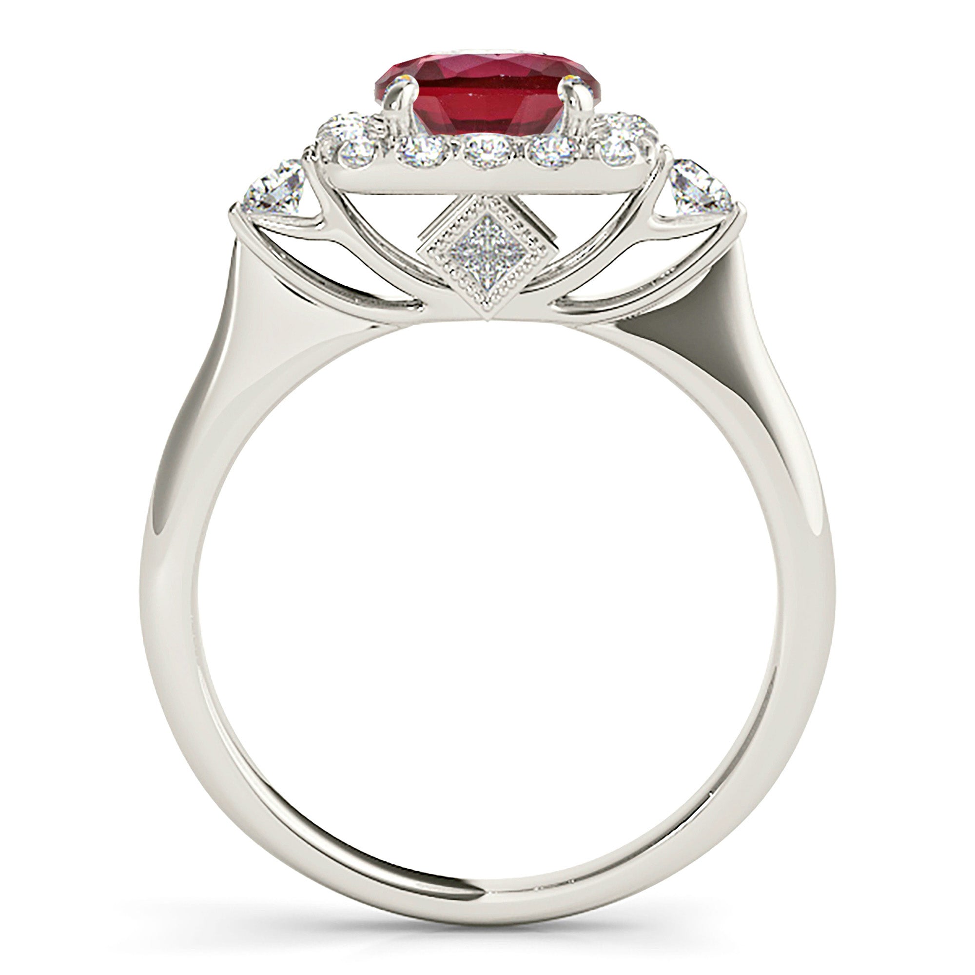 2.35 ct. Genuine Ruby Ring With 0.50 ctw. Diamond Halo And Accent Side Diamonds,Solid Gold Band-VIRABYANI