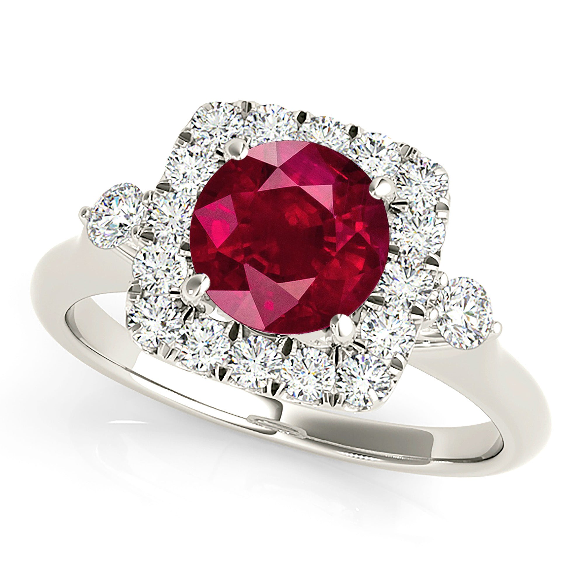 2.35 ct. Genuine Ruby Ring With 0.50 ctw. Diamond Halo And Accent Side Diamonds,Solid Gold Band-in 14K/18K White, Yellow, Rose Gold and Platinum - Christmas Jewelry Gift -VIRABYANI