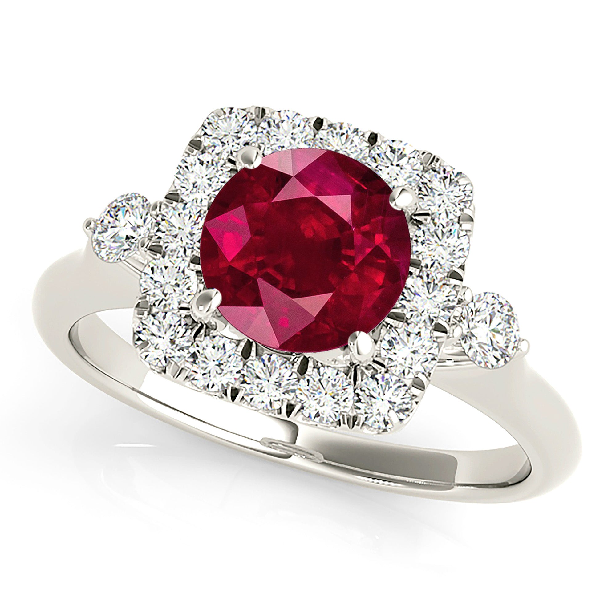 2.35 ct. Genuine Ruby Ring With 0.50 ctw. Diamond Halo And Accent Side Diamonds,Solid Gold Band-VIRABYANI