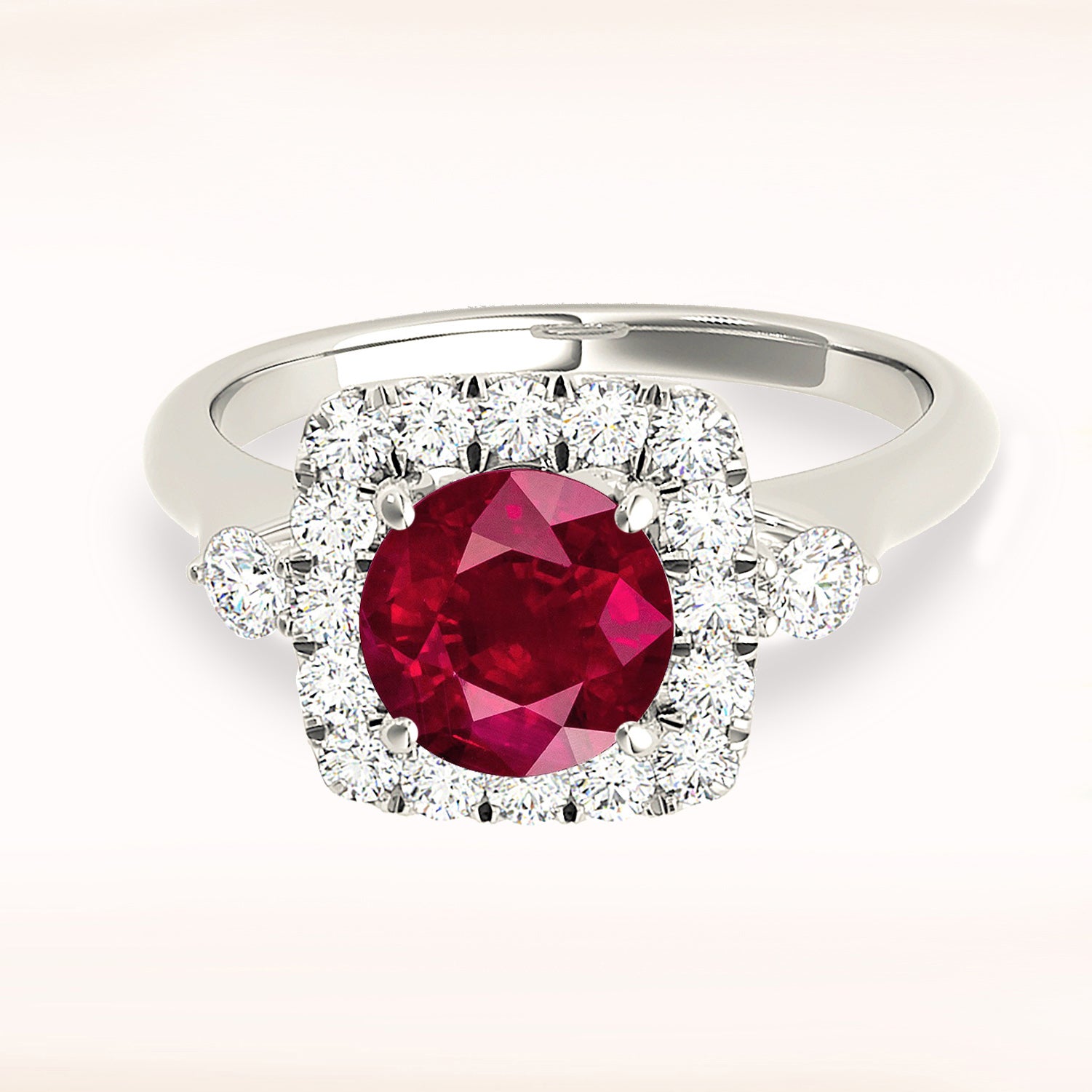 2.35 ct. Genuine Ruby Ring With 0.50 ctw. Diamond Halo And Accent Side Diamonds,Solid Gold Band-VIRABYANI