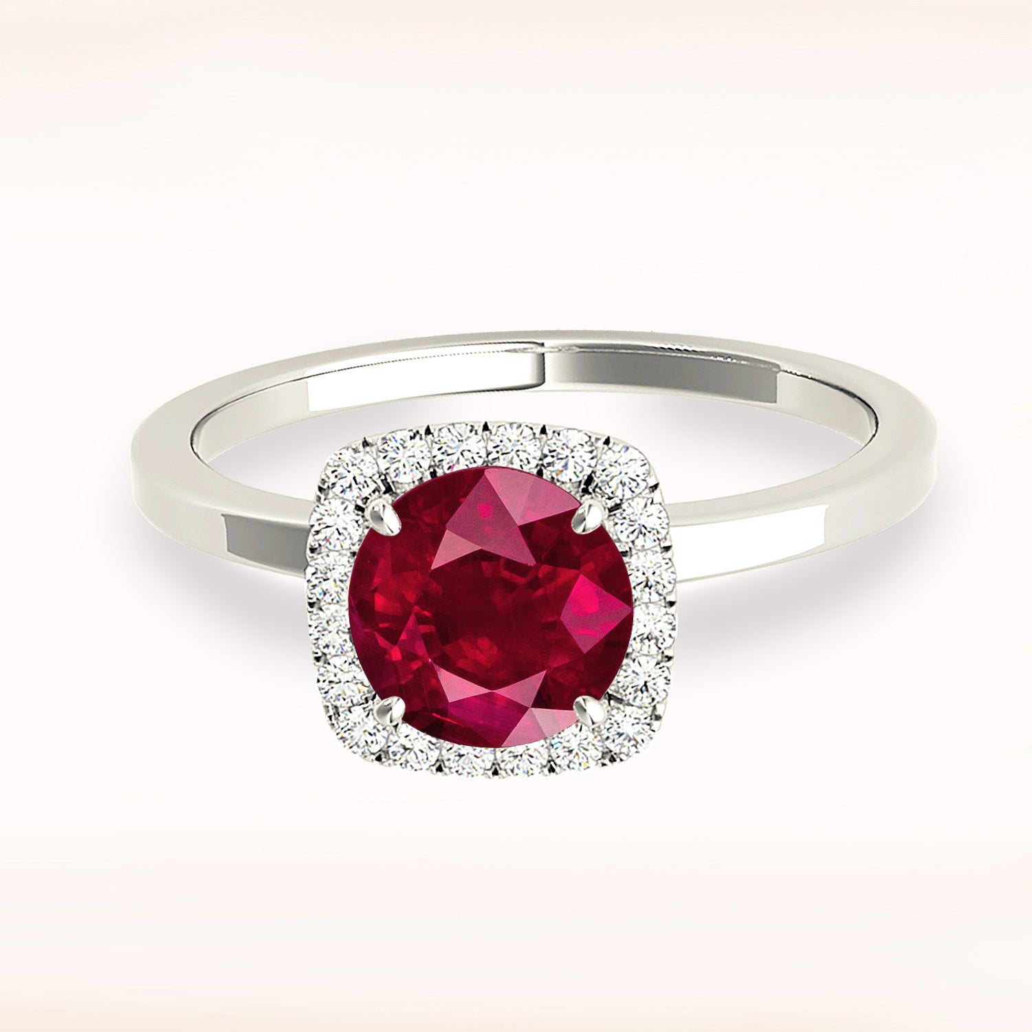 1.79 ct. Genuine Ruby Ring With 0.20 ctw. Diamond Cushion Halo And Solid Gold Solitaire Band-VIRABYANI