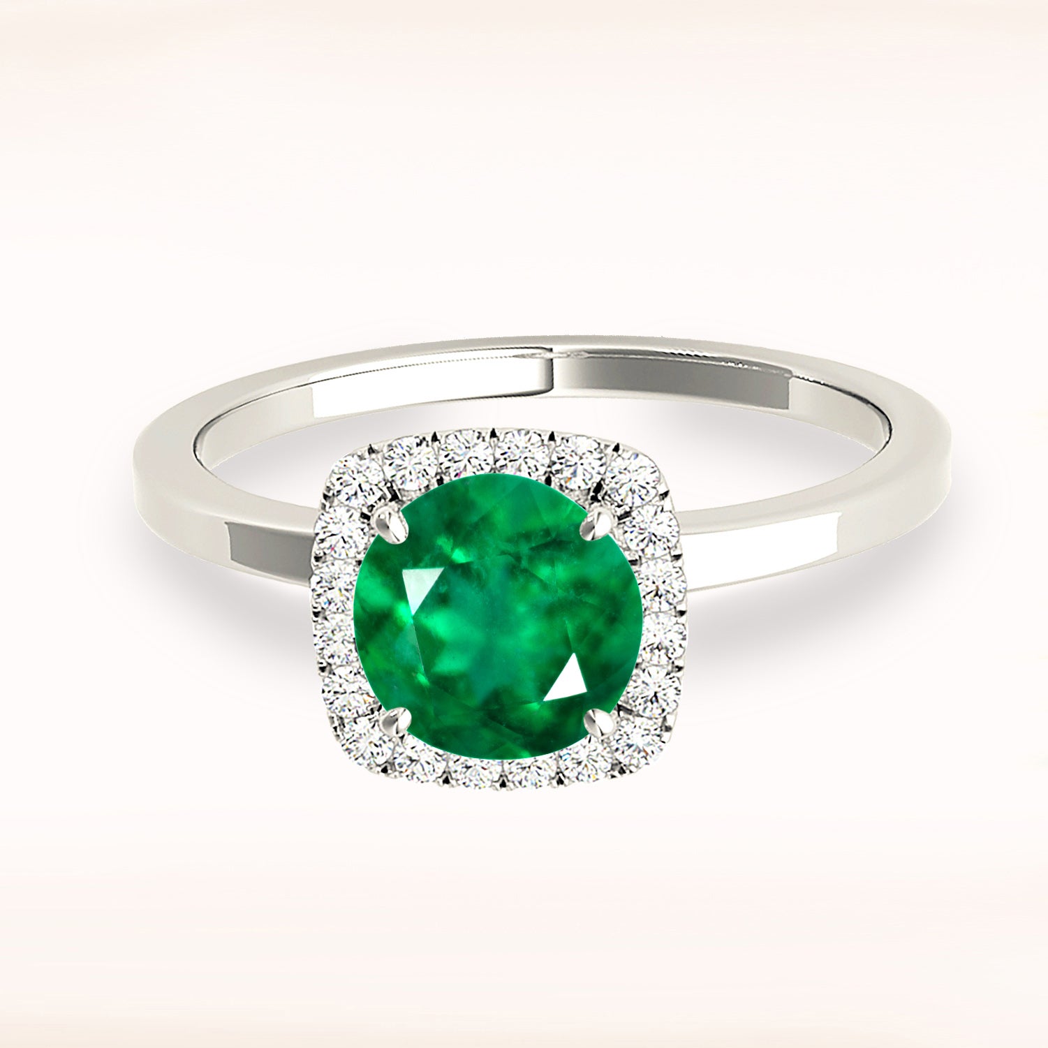 1.75 ct. Genuine Emerald Ring With 0.20 ctw. Diamond Halo and Solitaire Plain band-in 14K/18K White, Yellow, Rose Gold and Platinum - Christmas Jewelry Gift -VIRABYANI