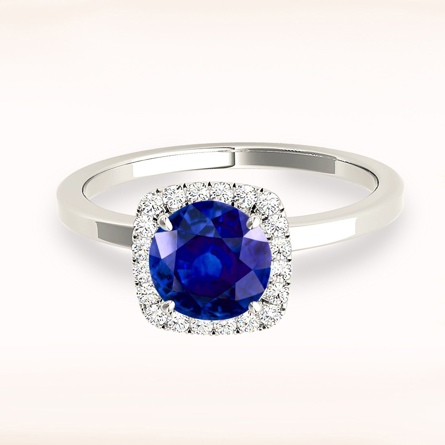 1.80 ct. Genuine Blue Sapphire Solitaire Band Halo Ring With 0.20 ctw. Diamonds-in 14K/18K White, Yellow, Rose Gold and Platinum - Christmas Jewelry Gift -VIRABYANI