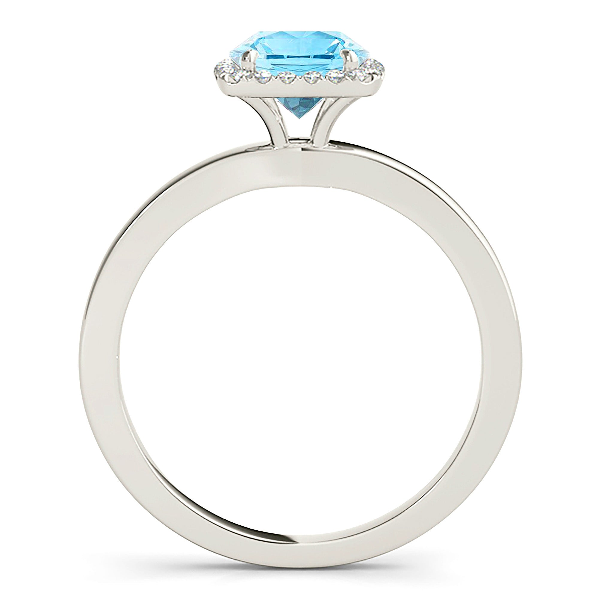 1.75 ct. Genuine Aquamarine Ring with 0.20 ctw. Diamond Cushion Halo And Solid Gold Plain Band | Round Blue Aquamarine Halo Ring-VIRABYANI
