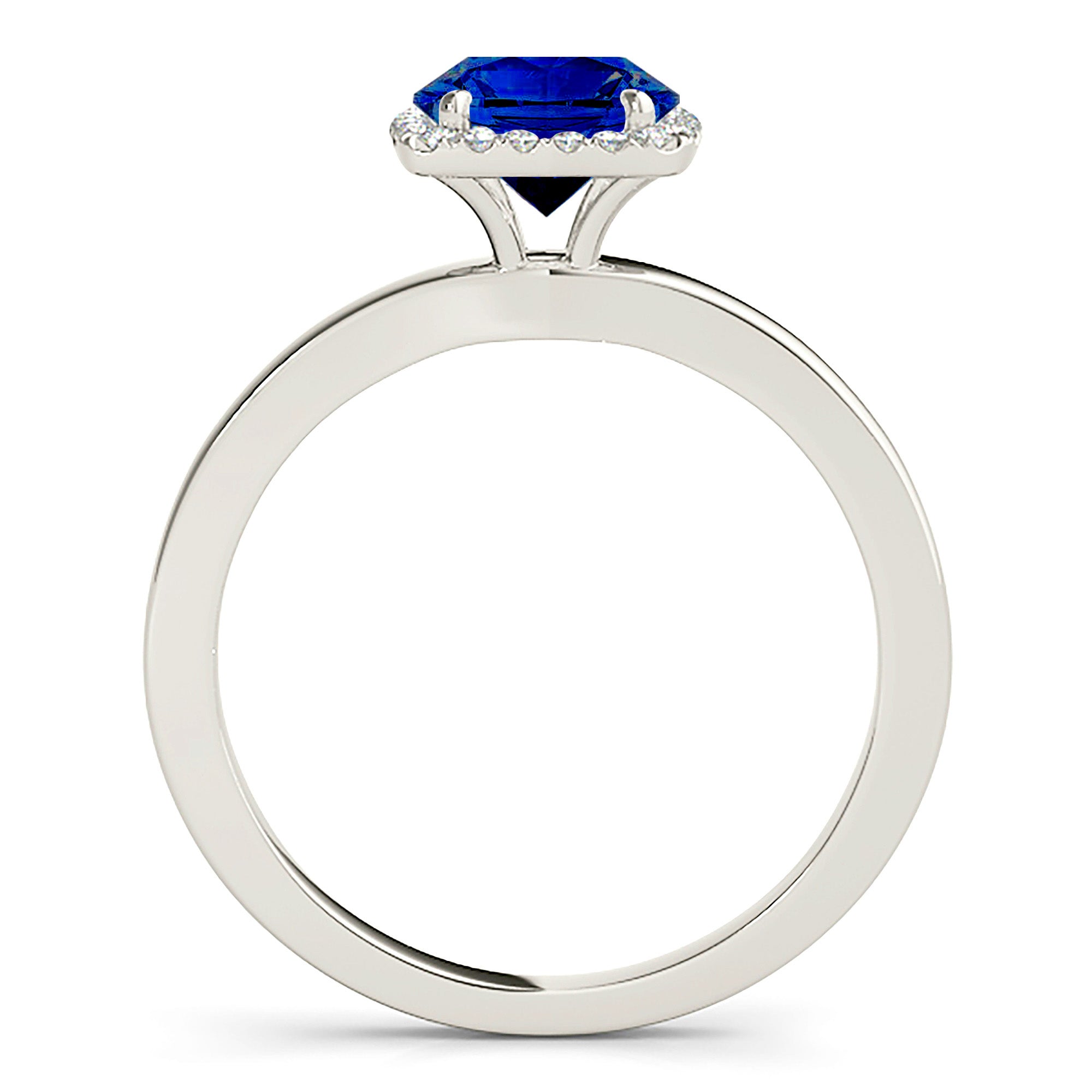 1.80 ct. Genuine Blue Sapphire Solitaire Band Halo Ring With 0.20 ctw. Diamonds-VIRABYANI