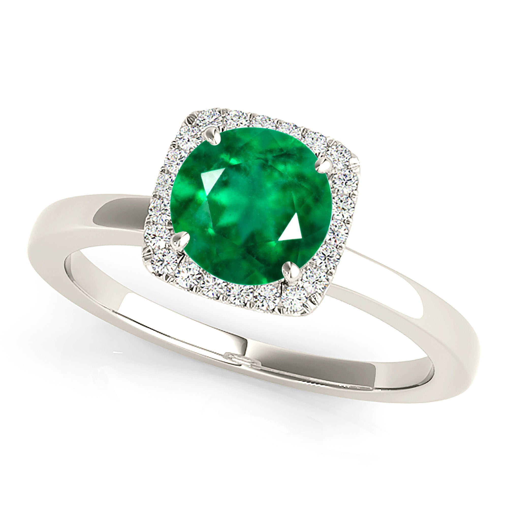1.75 ct. Genuine Emerald Ring With 0.20 ctw. Diamond Halo and Solitaire Plain band-in 14K/18K White, Yellow, Rose Gold and Platinum - Christmas Jewelry Gift -VIRABYANI