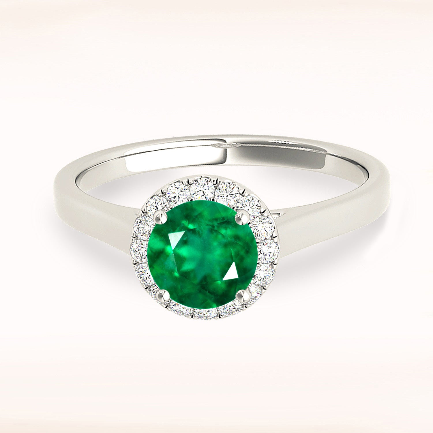 1.14 ct. Genuine Emerald Ring With 0.10 ctw. Diamond Halo And Solid Gold Shank-VIRABYANI