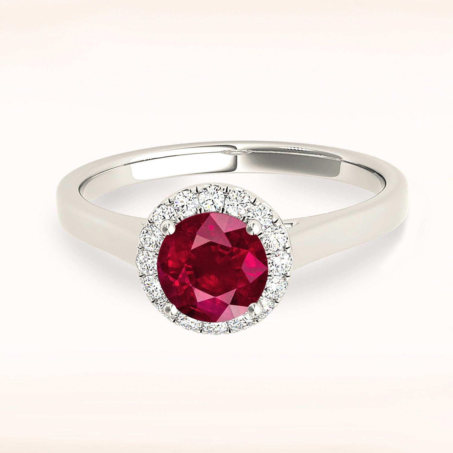 1.35 ct. Genuine Ruby Ring With 0.10 ctw. Diamond Thin, Wide Solid Gold Band, Elegant Halo Setting| Round Ruby Halo Ring | Natural Ruby Ring-VIRABYANI