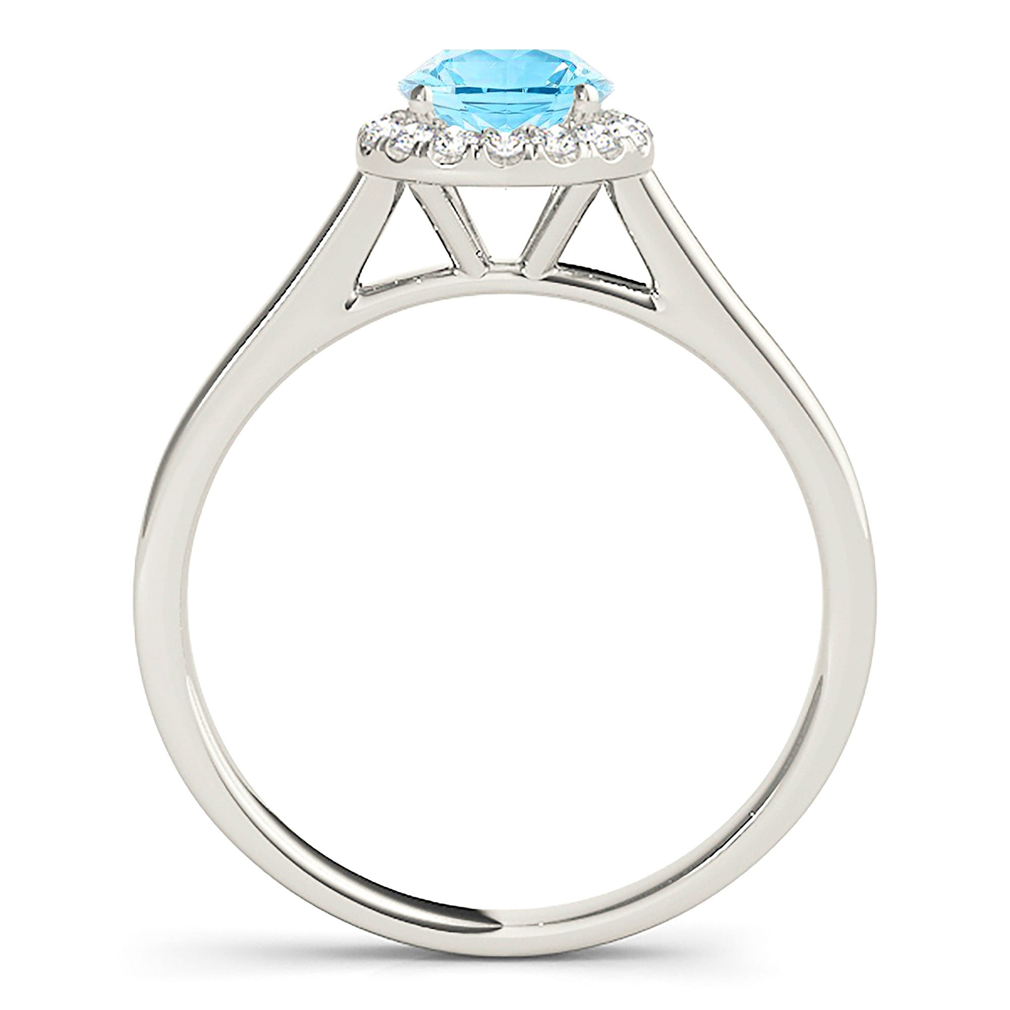 1.10 ct. Genuine Aquamarine Ring With 0.10 ctw. Diamond Halo and Flat Solid Gold Band | Round Blue Aquamarine Halo Ring-in 14K/18K White, Yellow, Rose Gold and Platinum - Christmas Jewelry Gift -VIRABYANI