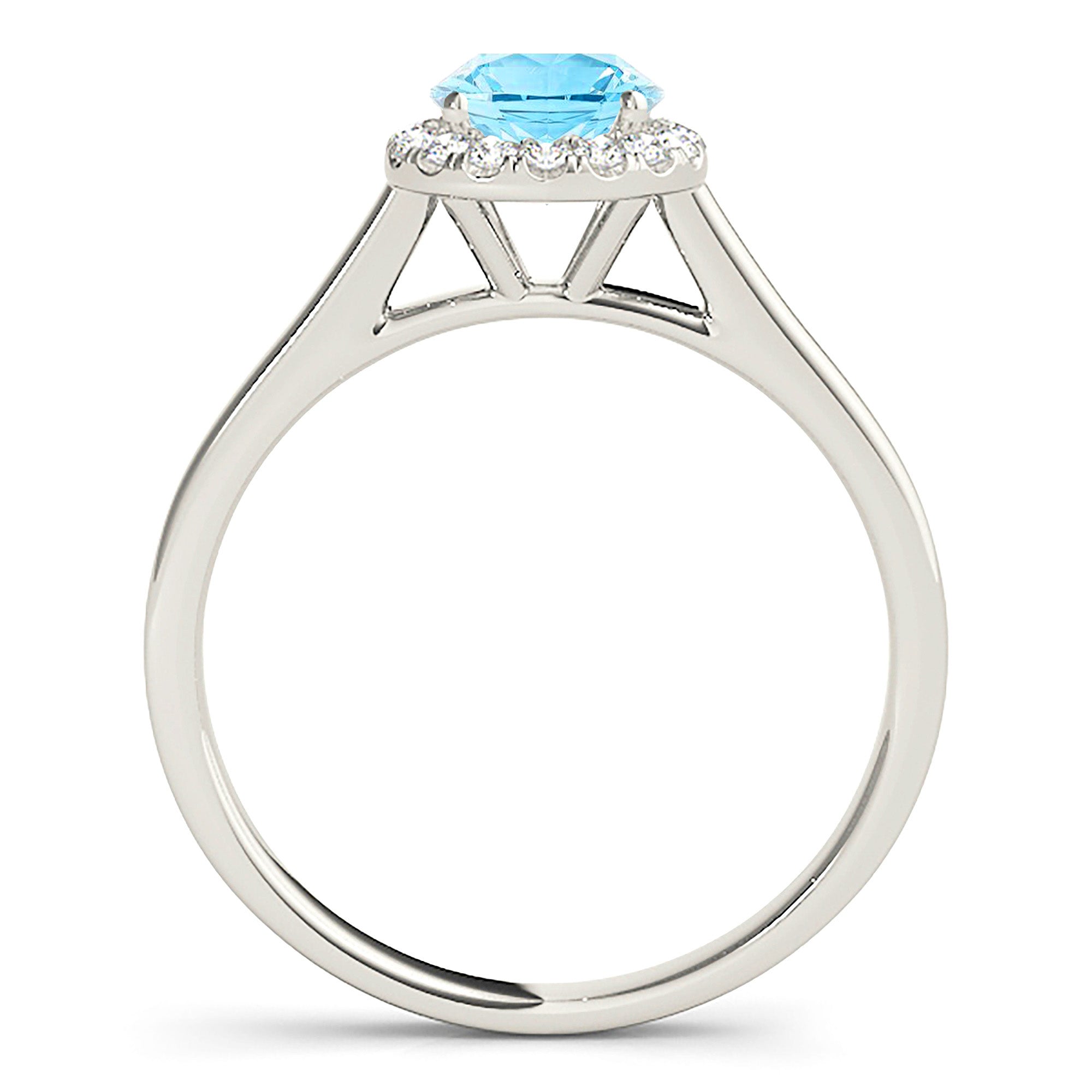 1.10 ct. Genuine Aquamarine Ring With 0.10 ctw. Diamond Halo and Flat Solid Gold Band | Round Blue Aquamarine Halo Ring-VIRABYANI