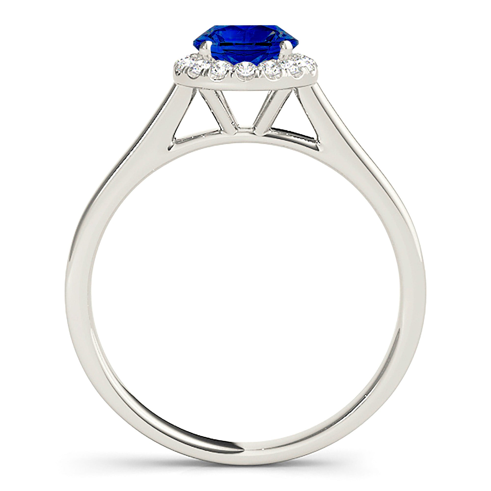 1.35 ct. Genuine Blue Sapphire Halo Solitaire Ring with 0.10 ctw. Diamonds on Halo-VIRABYANI