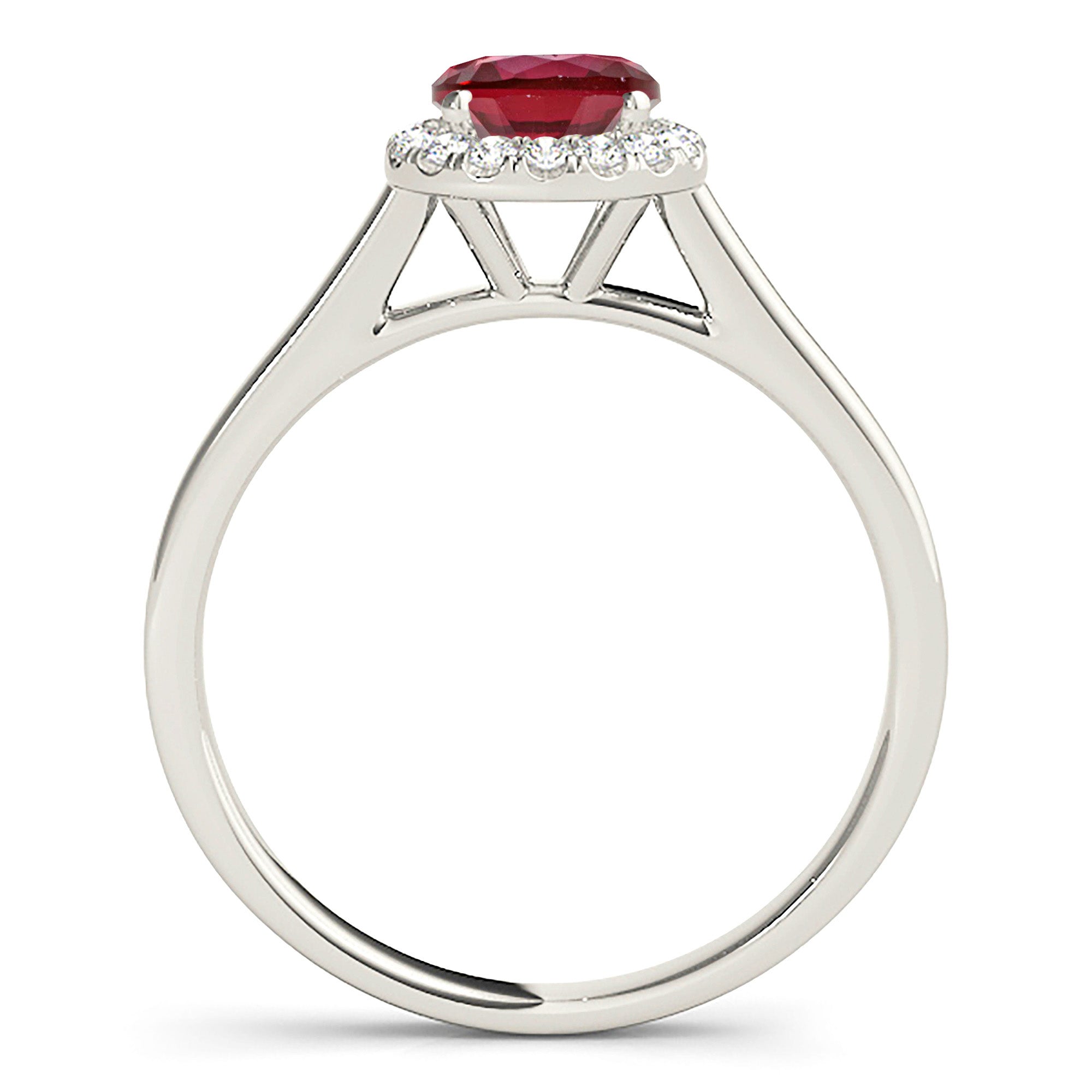 1.35 ct. Genuine Ruby Ring With 0.10 ctw. Diamond Thin, Wide Solid Gold Band, Elegant Halo Setting| Round Ruby Halo Ring | Natural Ruby Ring-VIRABYANI