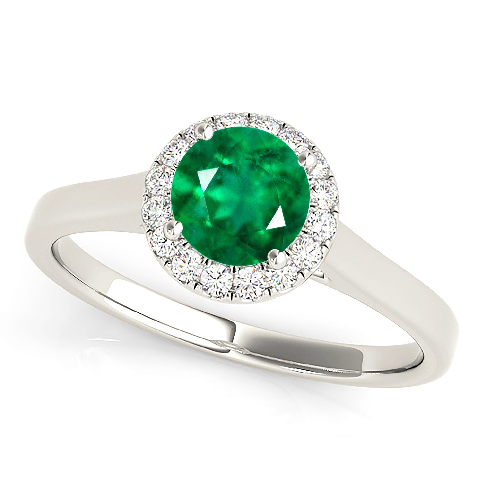 1.14 ct. Genuine Emerald Ring With 0.10 ctw. Diamond Halo And Solid Gold Shank-in 14K/18K White, Yellow, Rose Gold and Platinum - Christmas Jewelry Gift -VIRABYANI