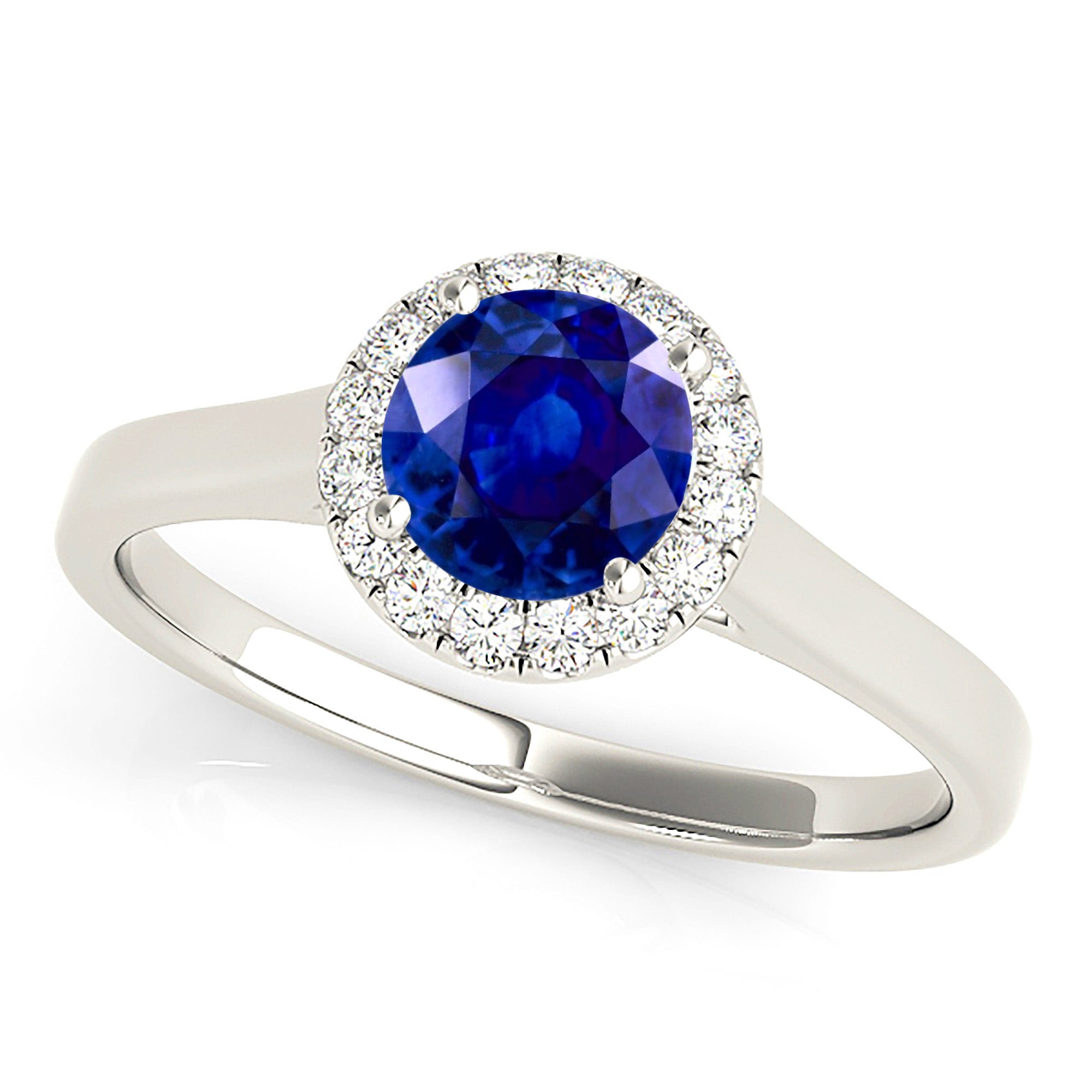 1.35 ct. Genuine Blue Sapphire Halo Solitaire Ring with 0.10 ctw. Diamonds on Halo-VIRABYANI