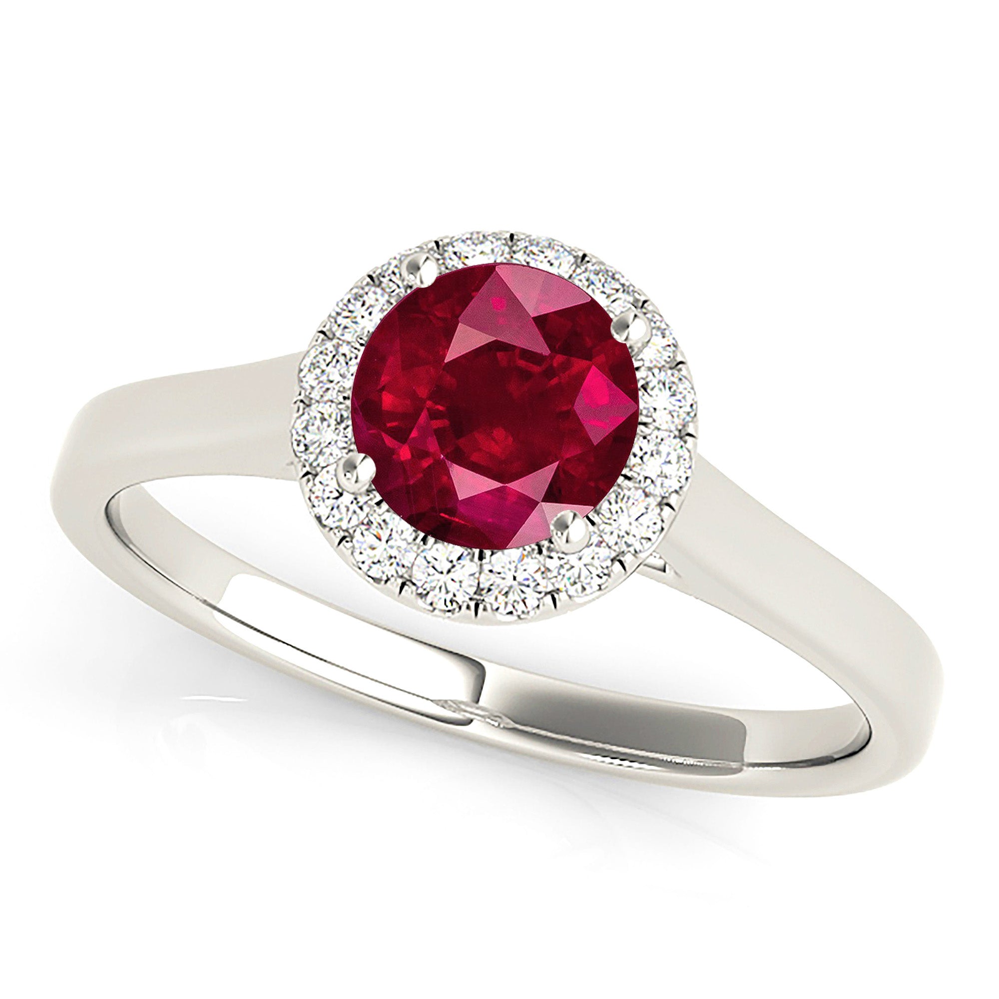 1.35 ct. Genuine Ruby Ring With 0.10 ctw. Diamond Thin, Wide Solid Gold Band, Elegant Halo Setting| Round Ruby Halo Ring | Natural Ruby Ring-in 14K/18K White, Yellow, Rose Gold and Platinum - Christmas Jewelry Gift -VIRABYANI