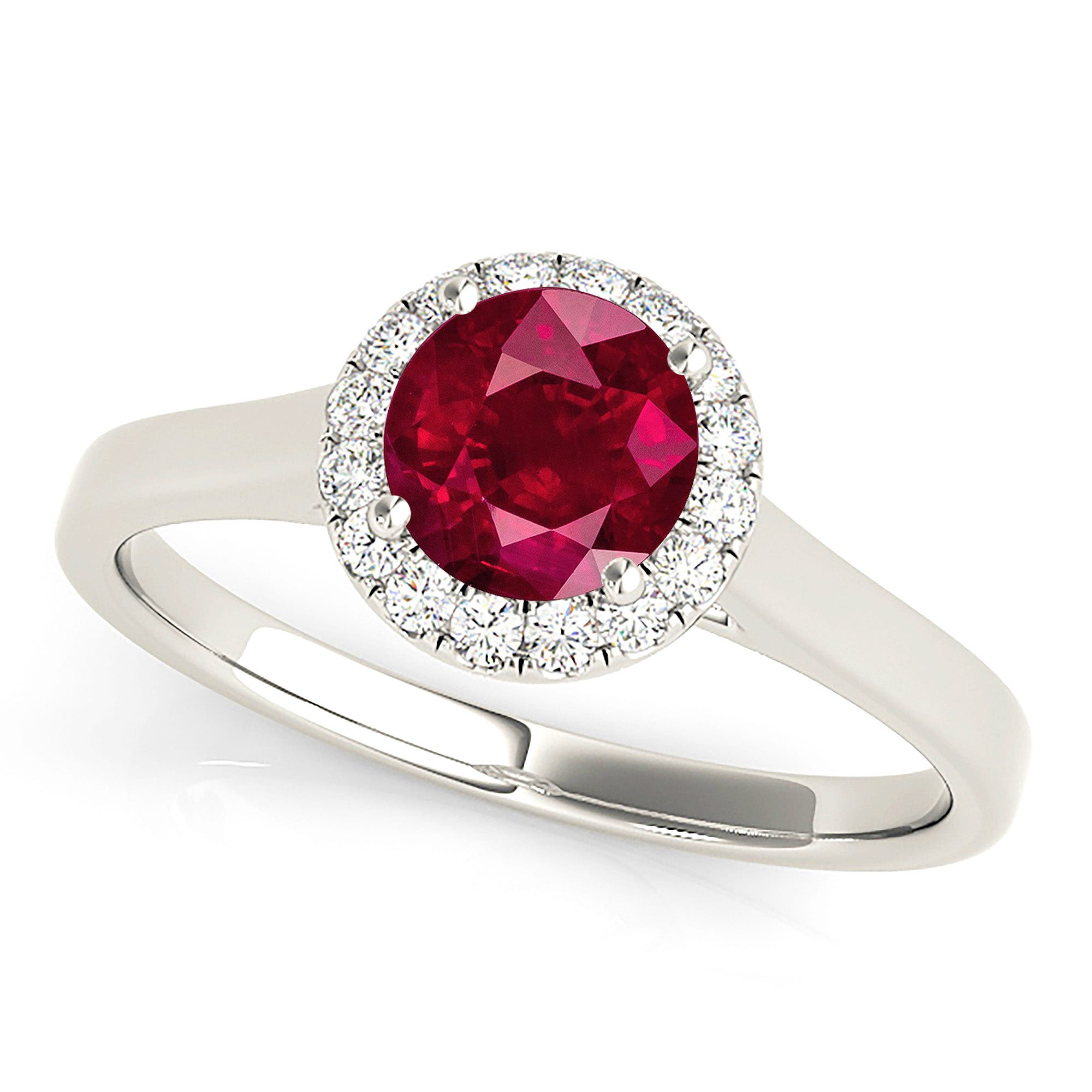 1.35 ct. Genuine Ruby Ring With 0.10 ctw. Diamond Thin, Wide Solid Gold Band, Elegant Halo Setting| Round Ruby Halo Ring | Natural Ruby Ring-VIRABYANI