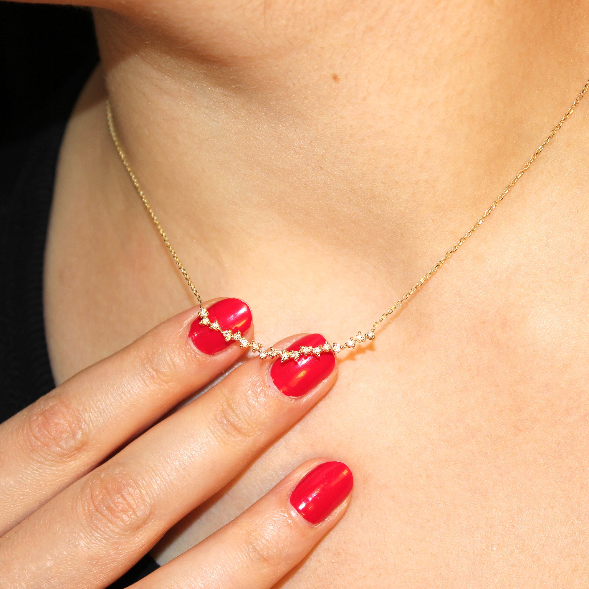 0.27ct. Curved Cluster Diamond Necklace-VIRABYANI