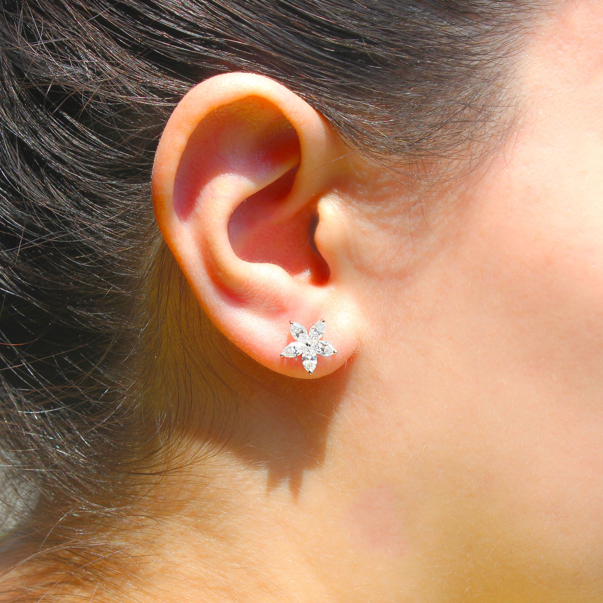 1.50 ctw Marquise Cut Diamond Flower Earrings-VIRABYANI