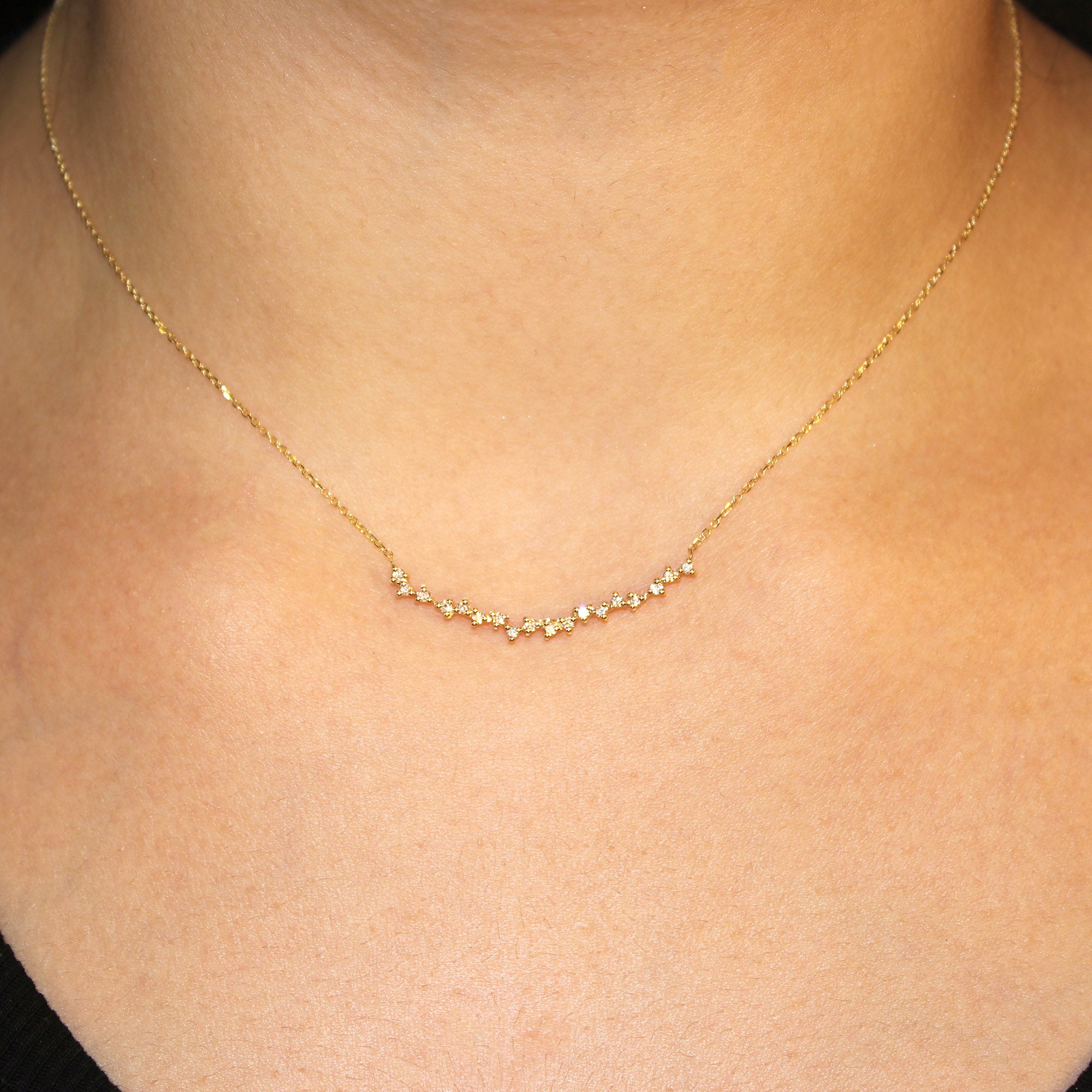 0.27ct. Curved Cluster Diamond Necklace-VIRABYANI