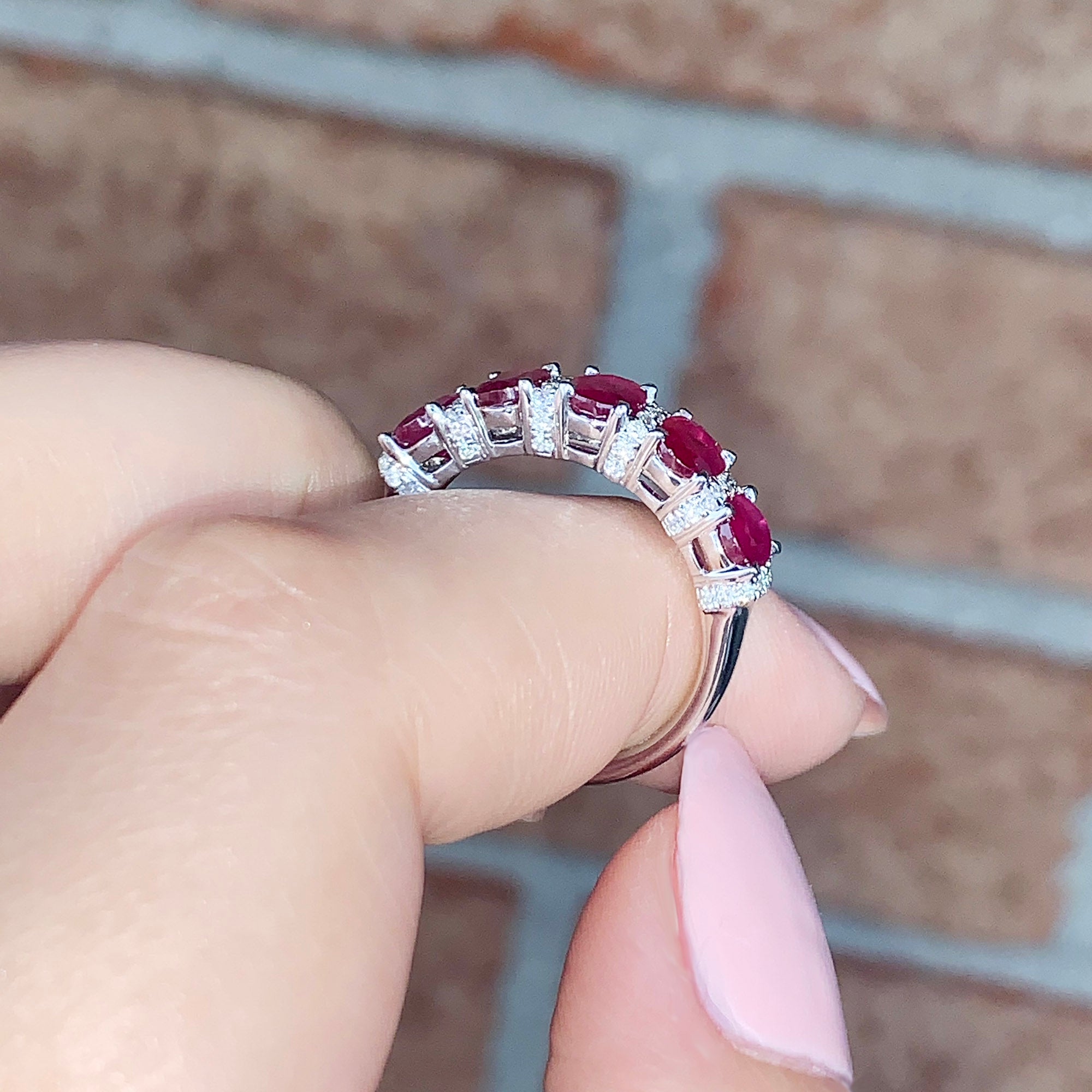 2.32 ctw. Genuine Oval Ruby Band With 0.23 ctw. Diamonds-VIRABYANI