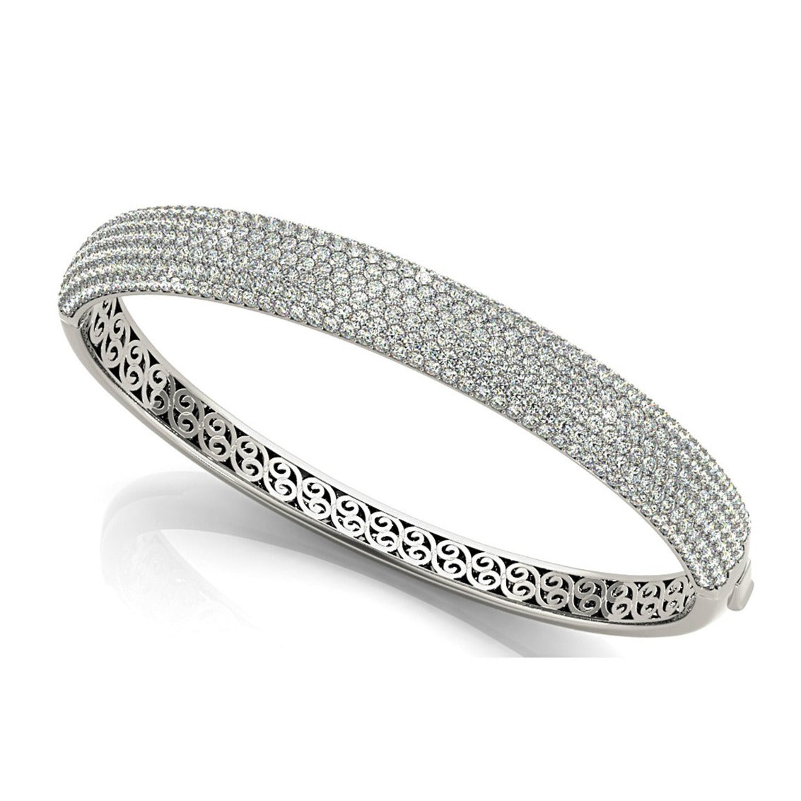 6.75 ctw Multi Row Diamond Pave Set Bangle Bracelet-in 14K/18K White, Yellow, Rose Gold and Platinum - Christmas Jewelry Gift -VIRABYANI