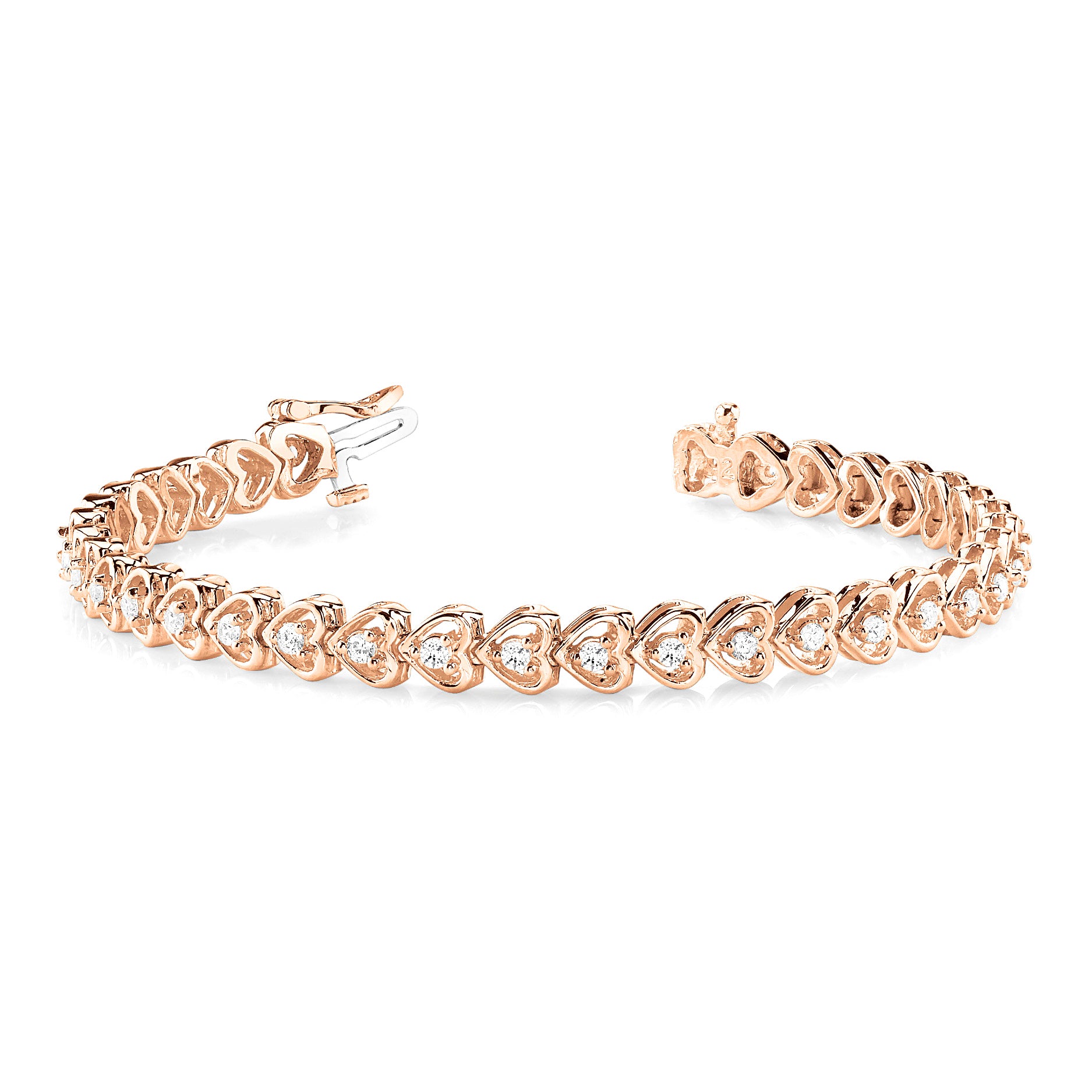 1.25 ctw Round Diamond Hearth Shape Line Bracelet-in 14K/18K White, Yellow, Rose Gold and Platinum - Christmas Jewelry Gift -VIRABYANI