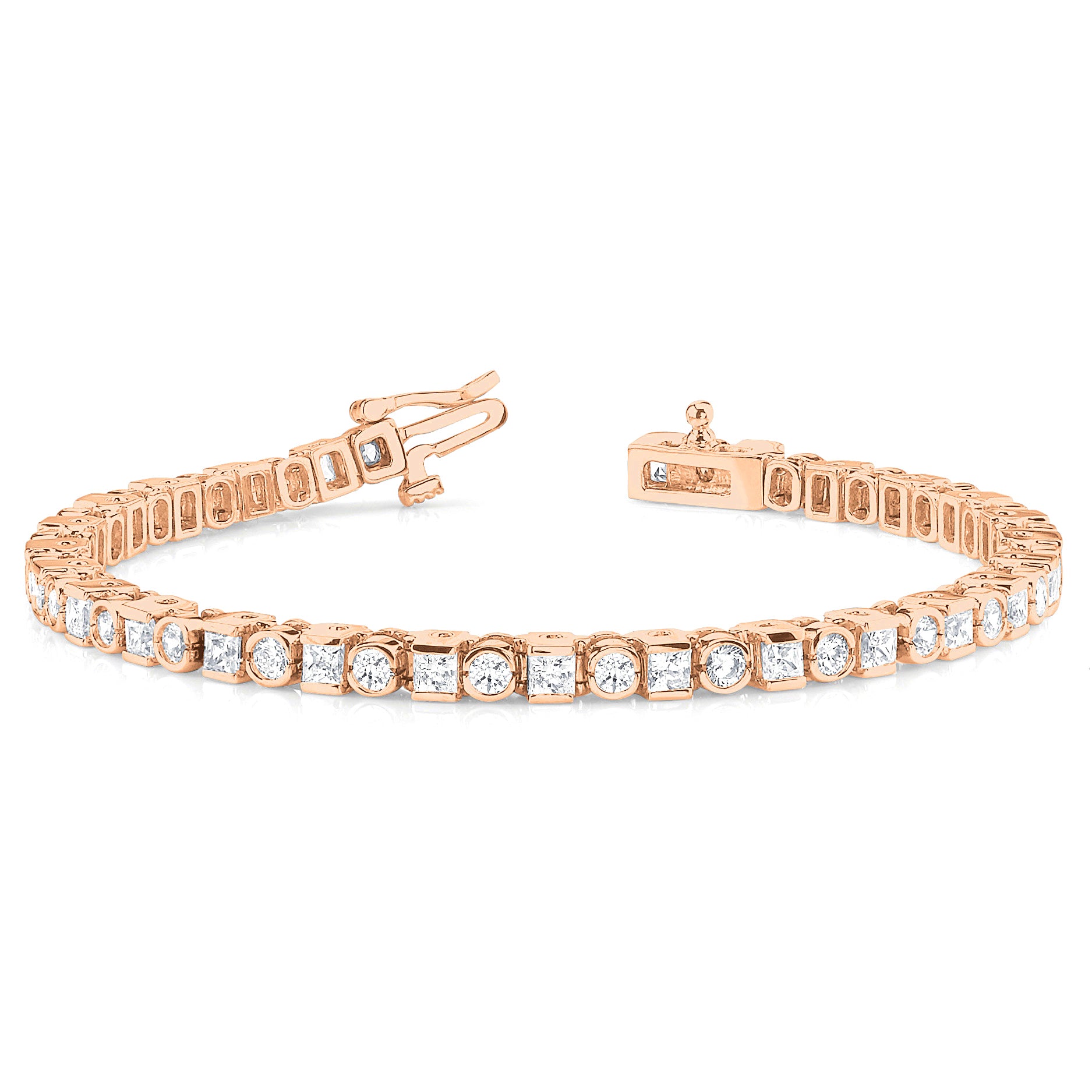 4.00 ctw Princess & Round Diamond Bezel and Bar Set Tennis Bracelet-in 14K/18K White, Yellow, Rose Gold and Platinum - Christmas Jewelry Gift -VIRABYANI