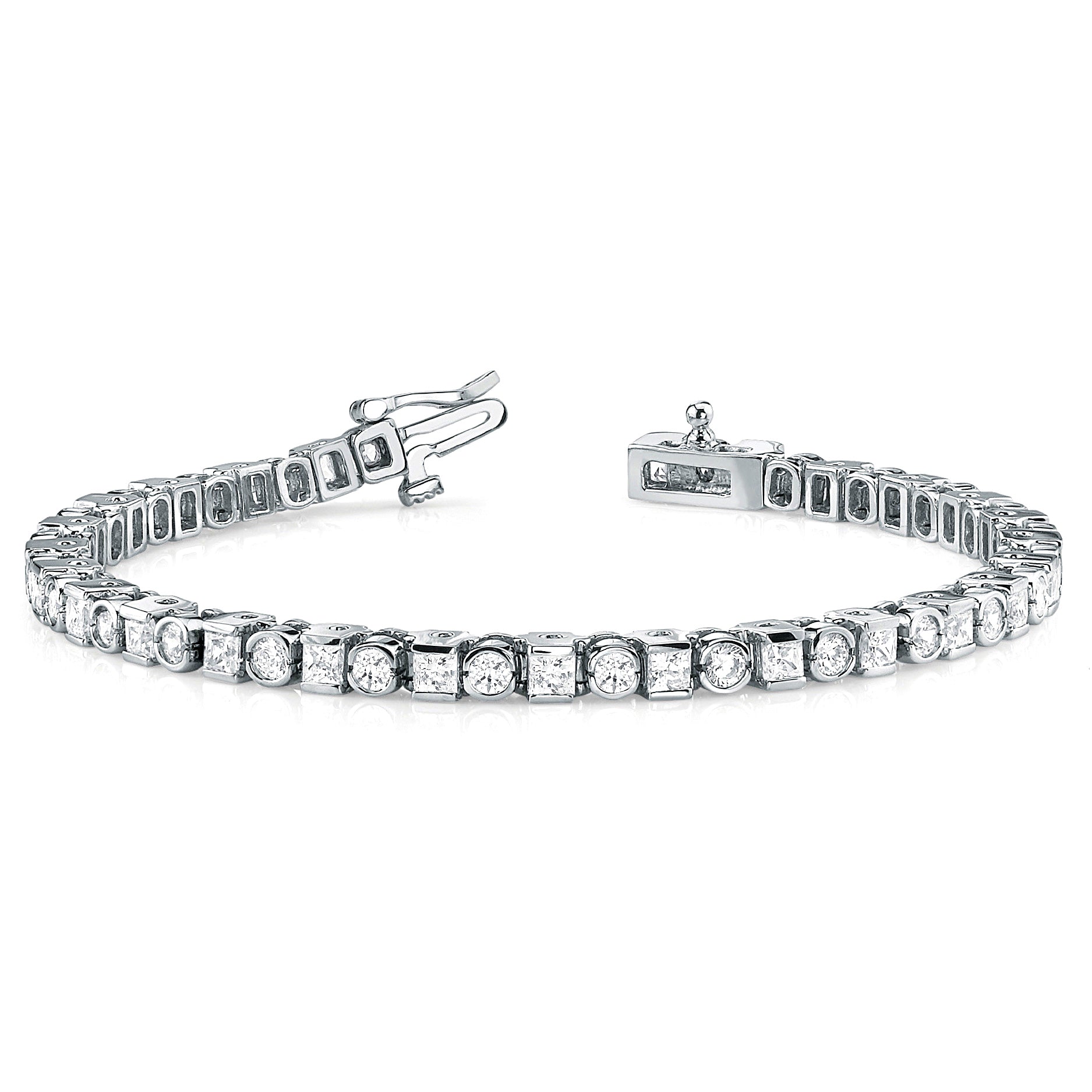 5.20 ct. Princess & Round Diamond Bezel and Channel Set Tennis Bracelet-VIRABYANI