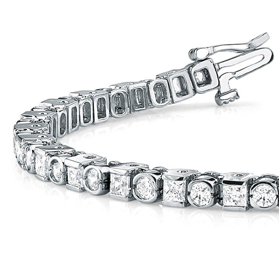 5.20 ct. Princess & Round Diamond Bezel and Channel Set Tennis Bracelet-VIRABYANI