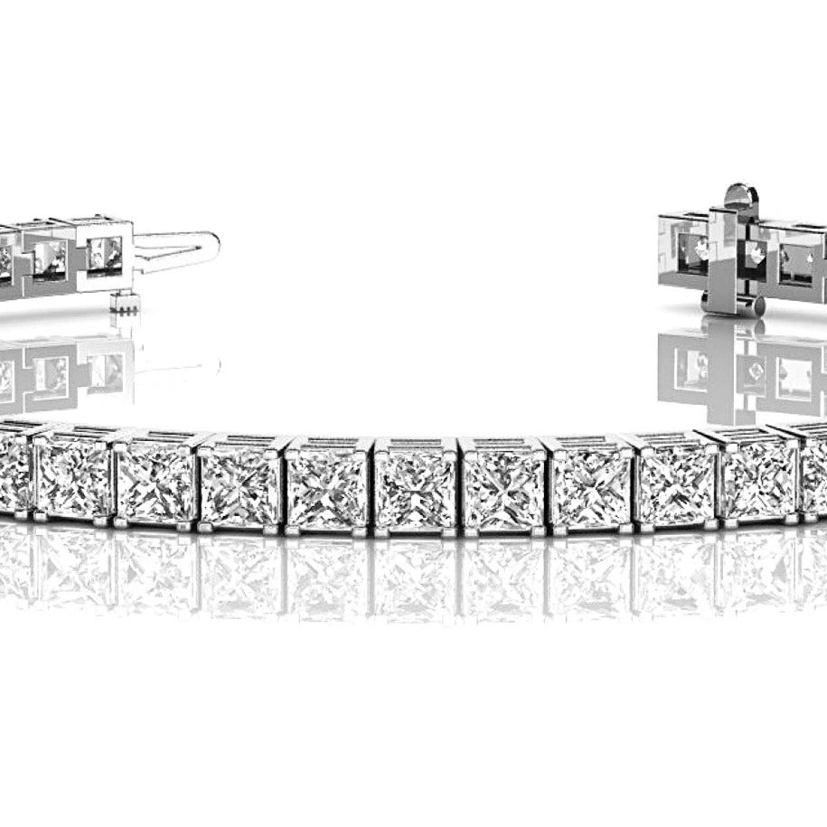 10.0 ctw Princess Cut Diamond Tennis Bracelet With Modern Square Prongs-VIRABYANI