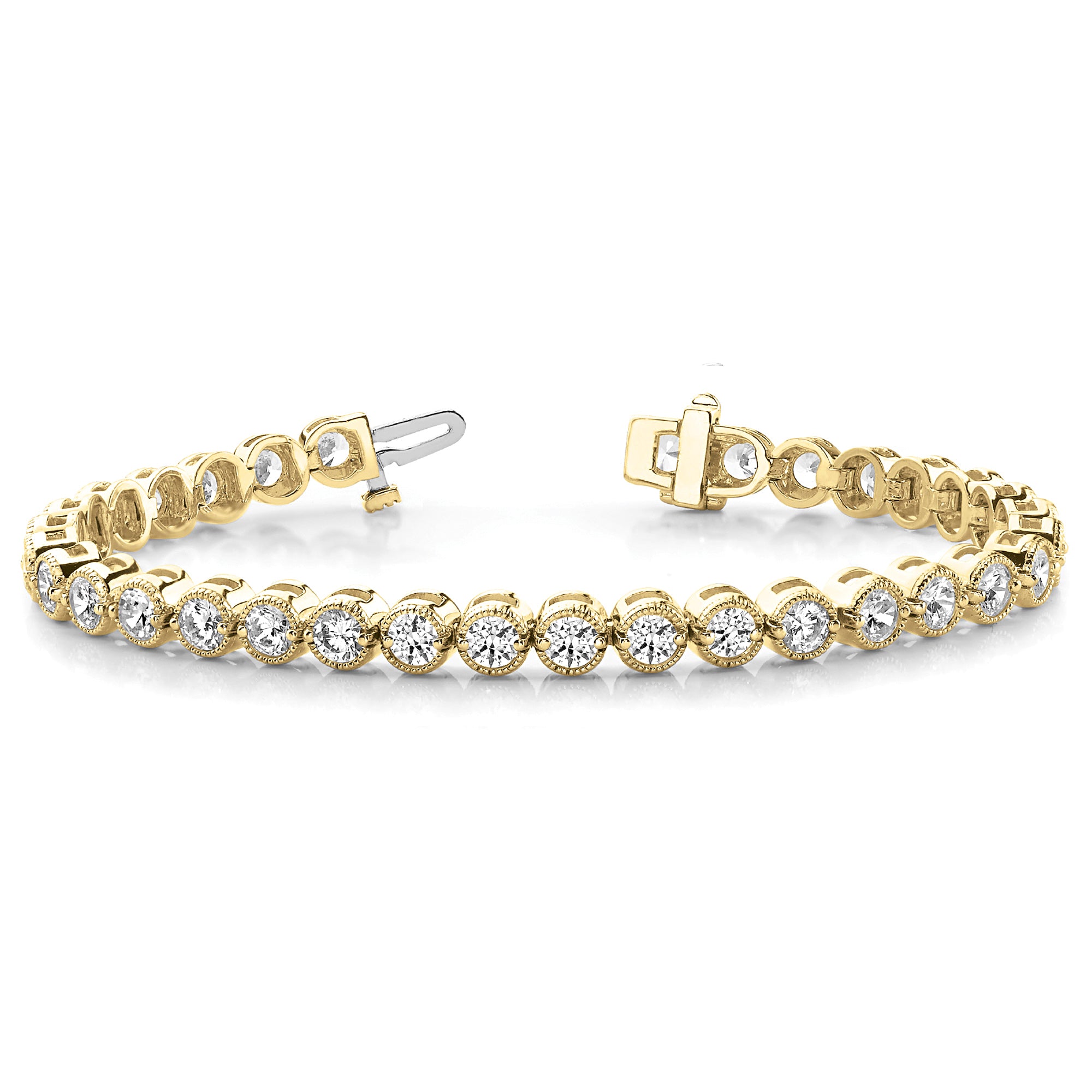 Milgrain Bezel Set 5.75 ctw Round Diamond Tennis Bracelet-VIRABYANI