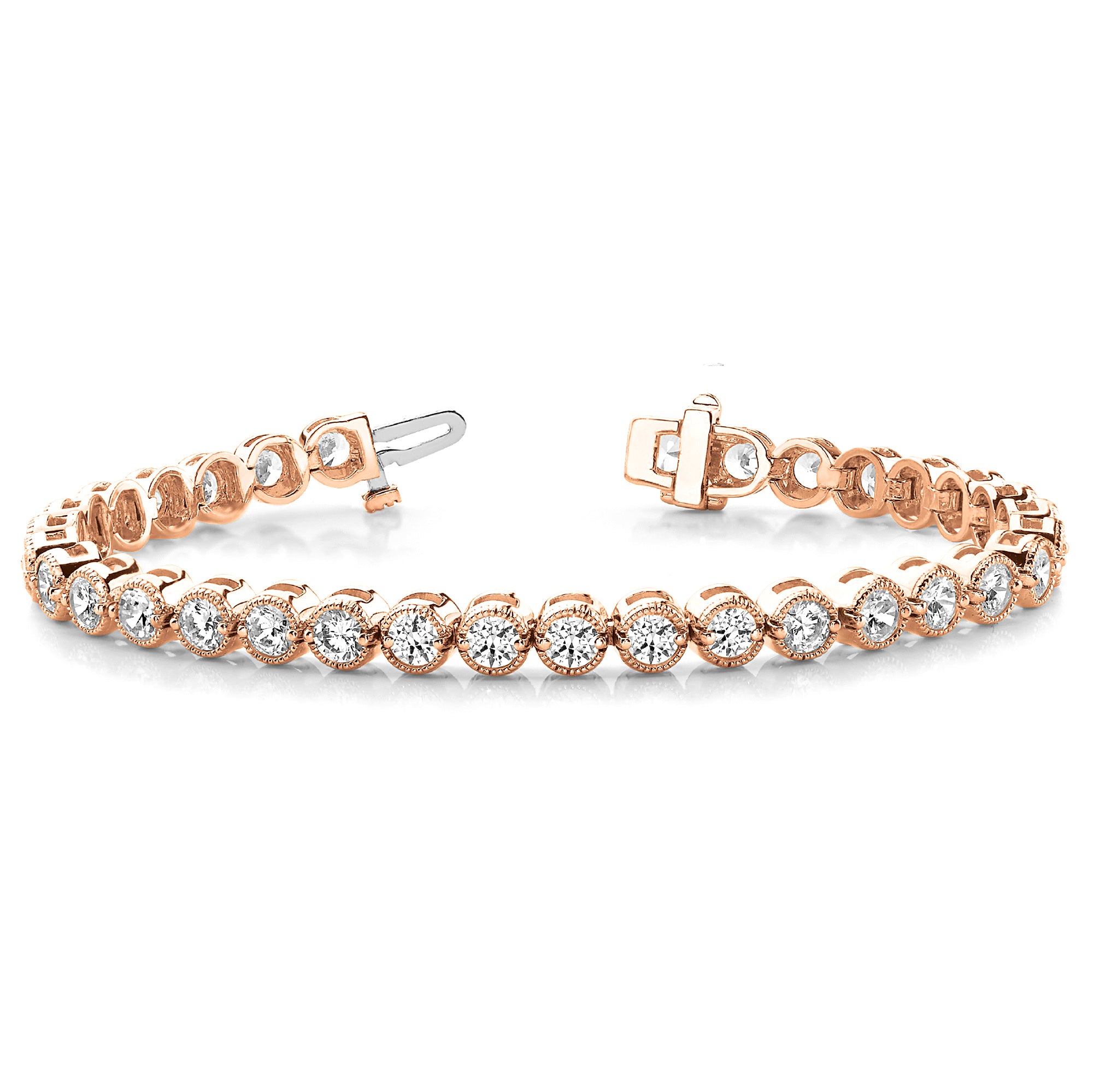 Milgrain Bezel Set 5.75 ctw Round Diamond Tennis Bracelet-in 14K/18K White, Yellow, Rose Gold and Platinum - Christmas Jewelry Gift -VIRABYANI