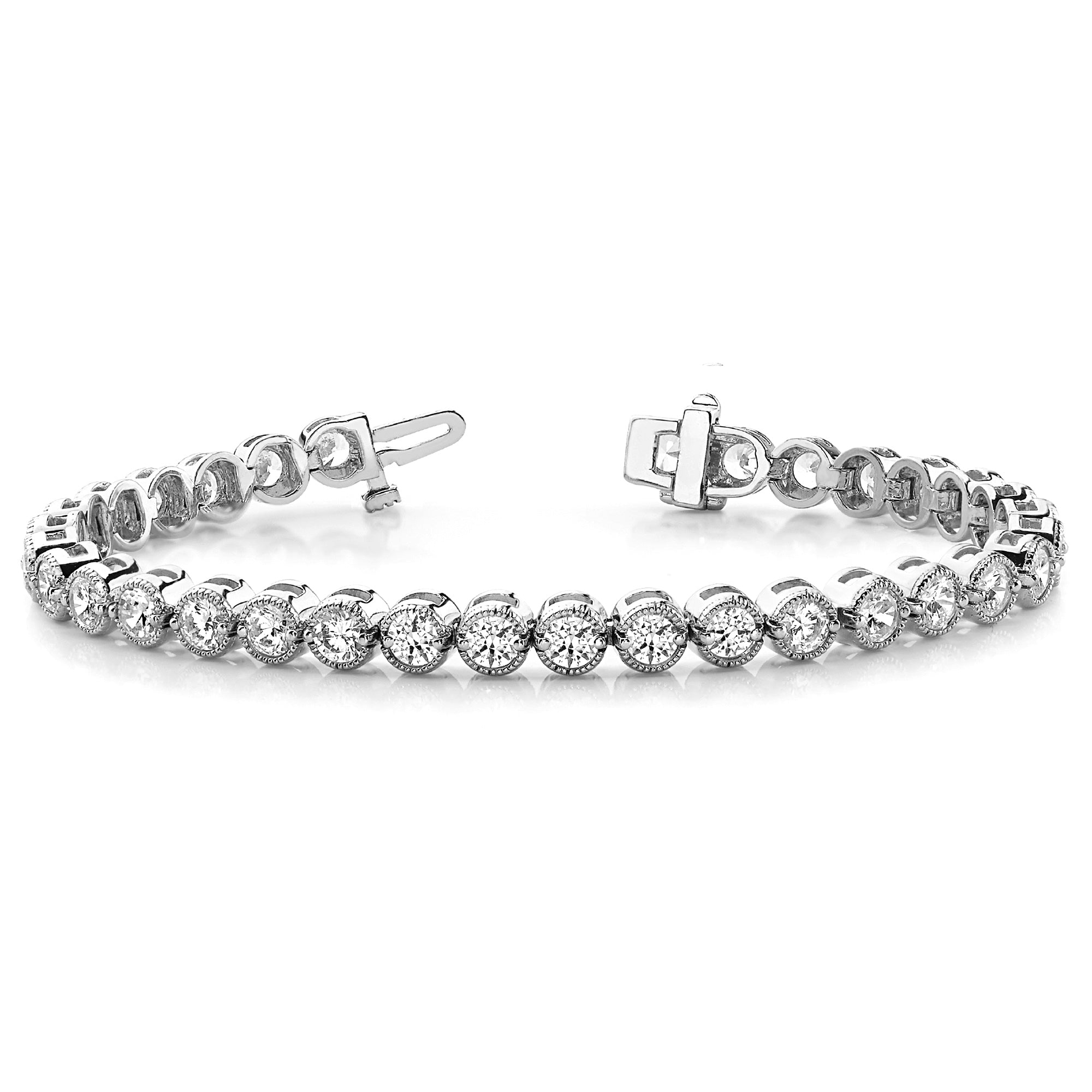 Milgrain Bezel Set 5.75 ctw Round Diamond Tennis Bracelet-VIRABYANI