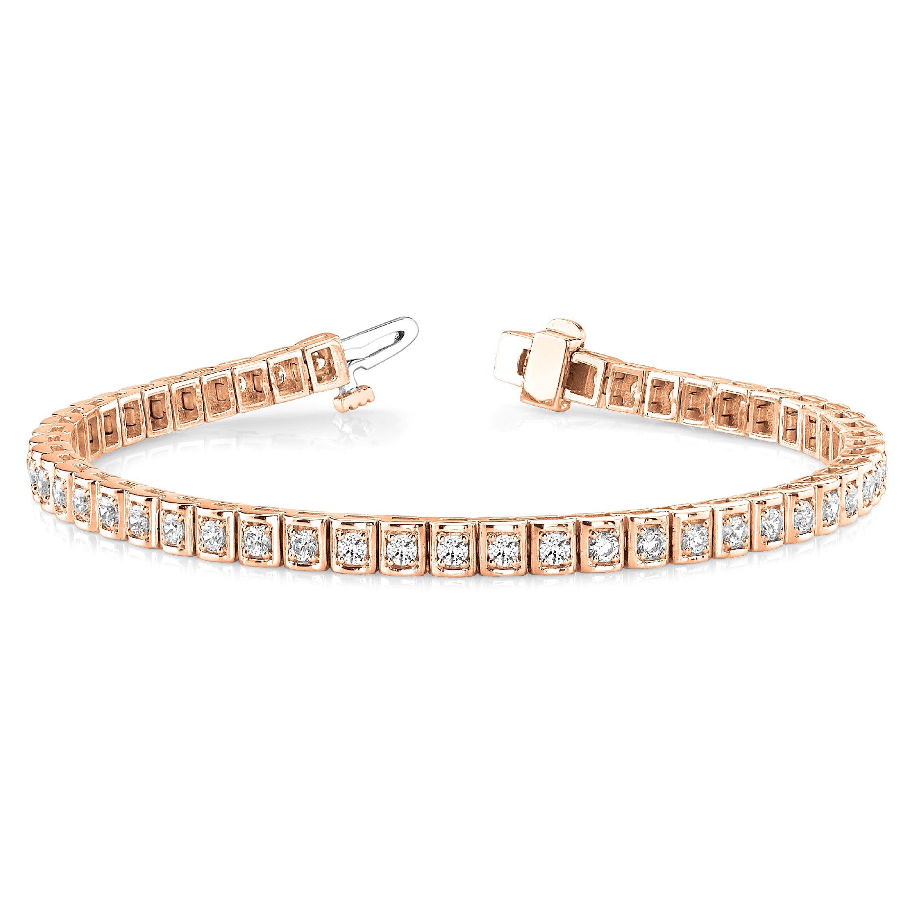 2.0 ctw Round Diamond Tennis Bracelet Four Prong Set Square Shape-in 14K/18K White, Yellow, Rose Gold and Platinum - Christmas Jewelry Gift -VIRABYANI