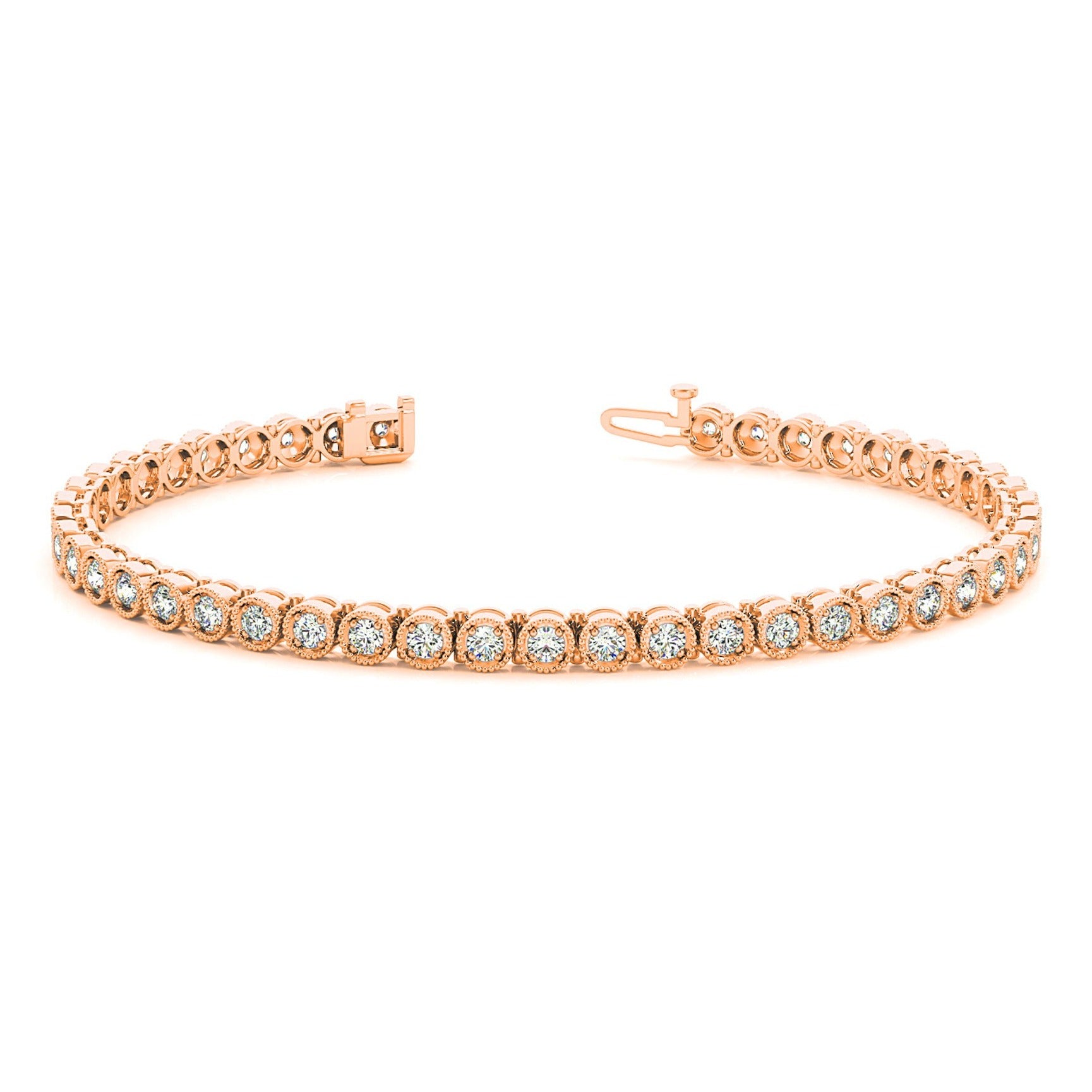 1.00 ctw Round Diamond Tennis Bracelet Milgrain-in 14K/18K White, Yellow, Rose Gold and Platinum - Christmas Jewelry Gift -VIRABYANI
