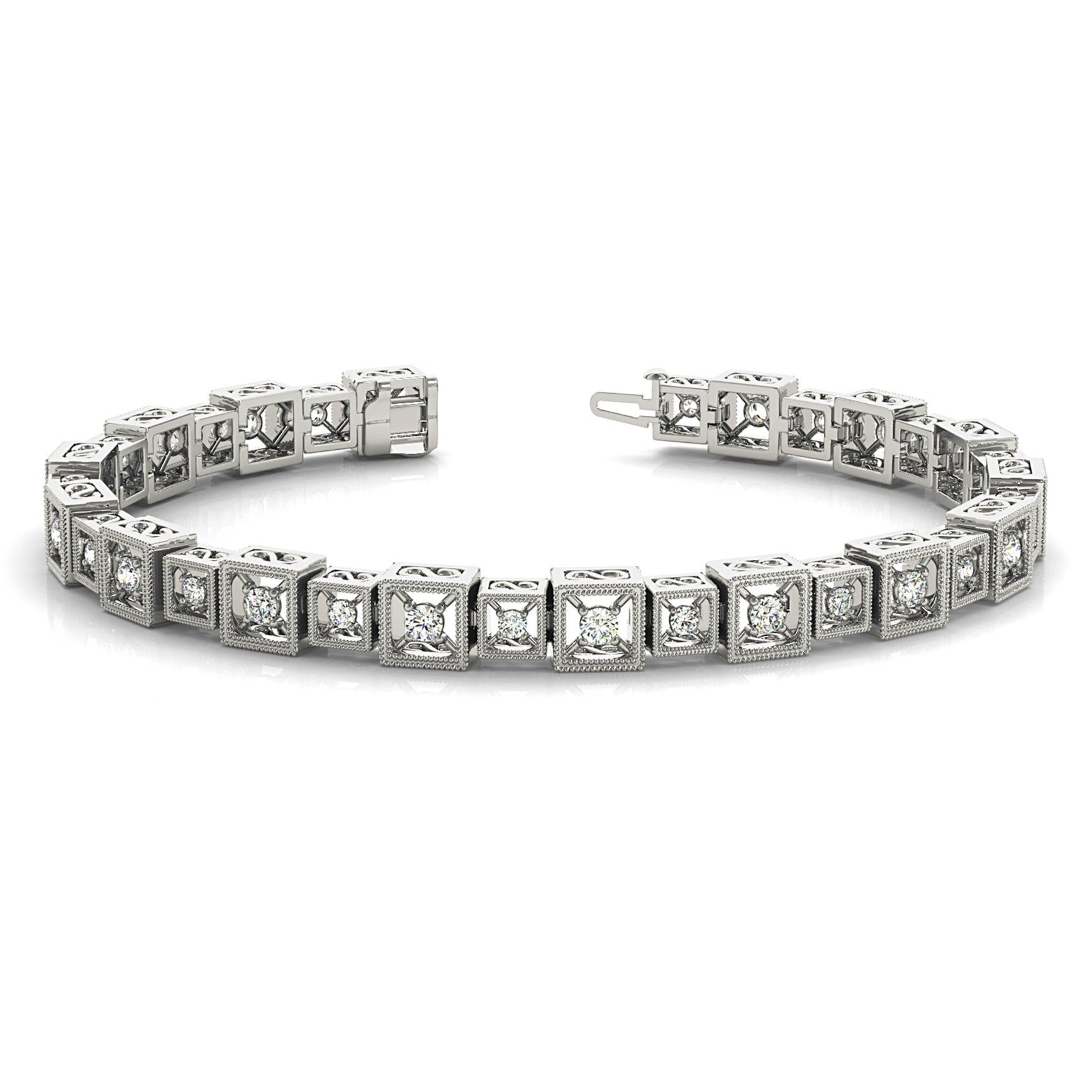 2 ct. Diamond Vintage Inspired Tennis Bracelet Milgrain Cube Design-VIRABYANI