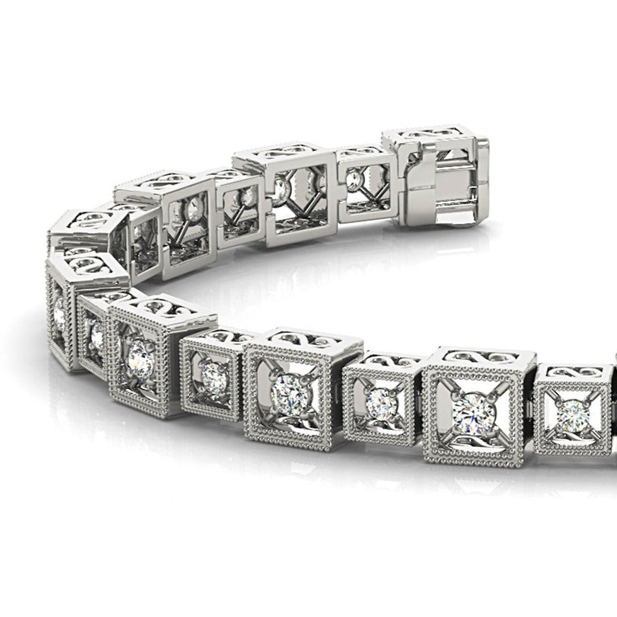 2 ct. Diamond Vintage Inspired Tennis Bracelet Milgrain Cube Design-VIRABYANI