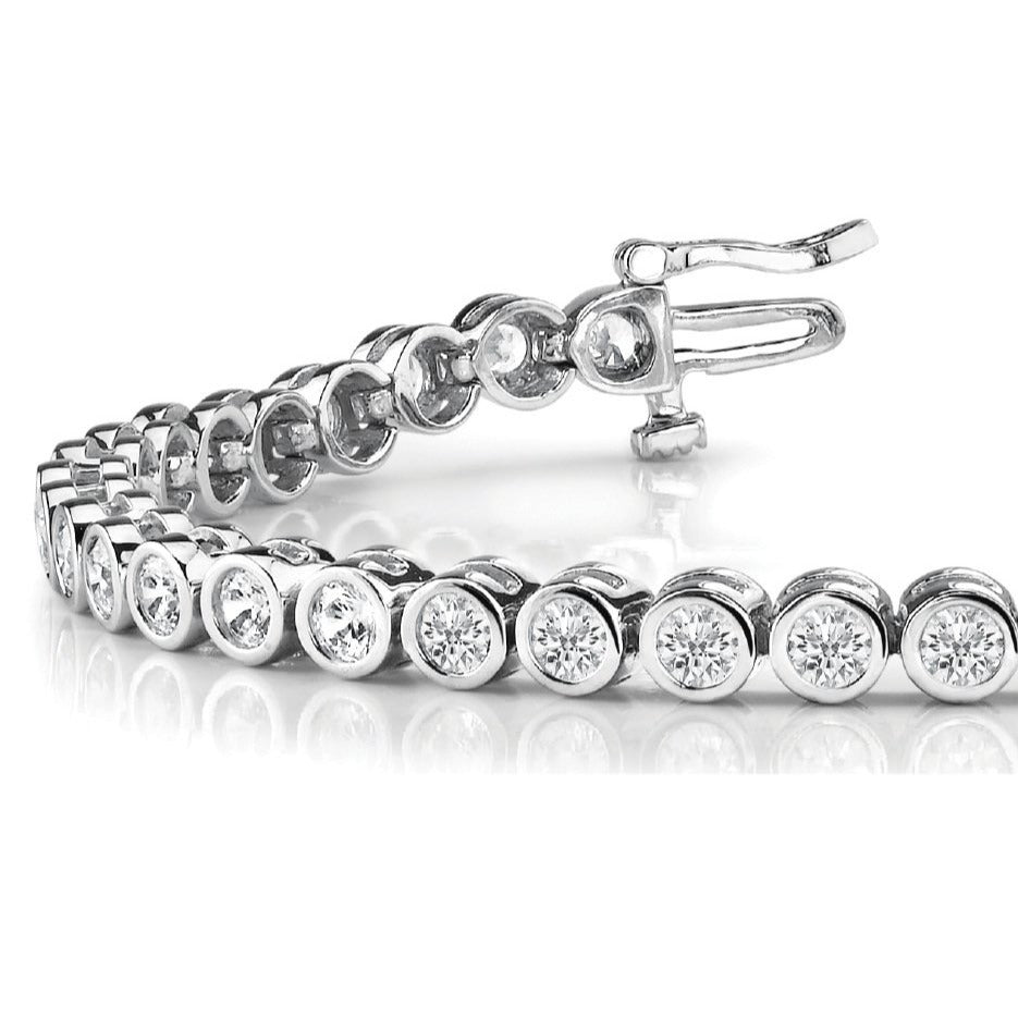 3.50 ctw Round Diamond Bezel Set Tennis Bracelet-in 14K/18K White, Yellow, Rose Gold and Platinum - Christmas Jewelry Gift -VIRABYANI