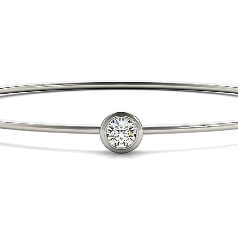 0.35 ct Single Diamond Bangle Bracelet Bezel Set-in 14K/18K White, Yellow, Rose Gold and Platinum - Christmas Jewelry Gift -VIRABYANI