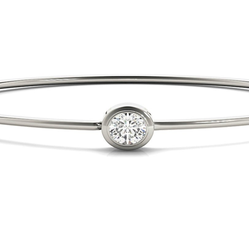 0.50 ct Center Oval Diamond Bangle Bracelet Bezel Set-VIRABYANI