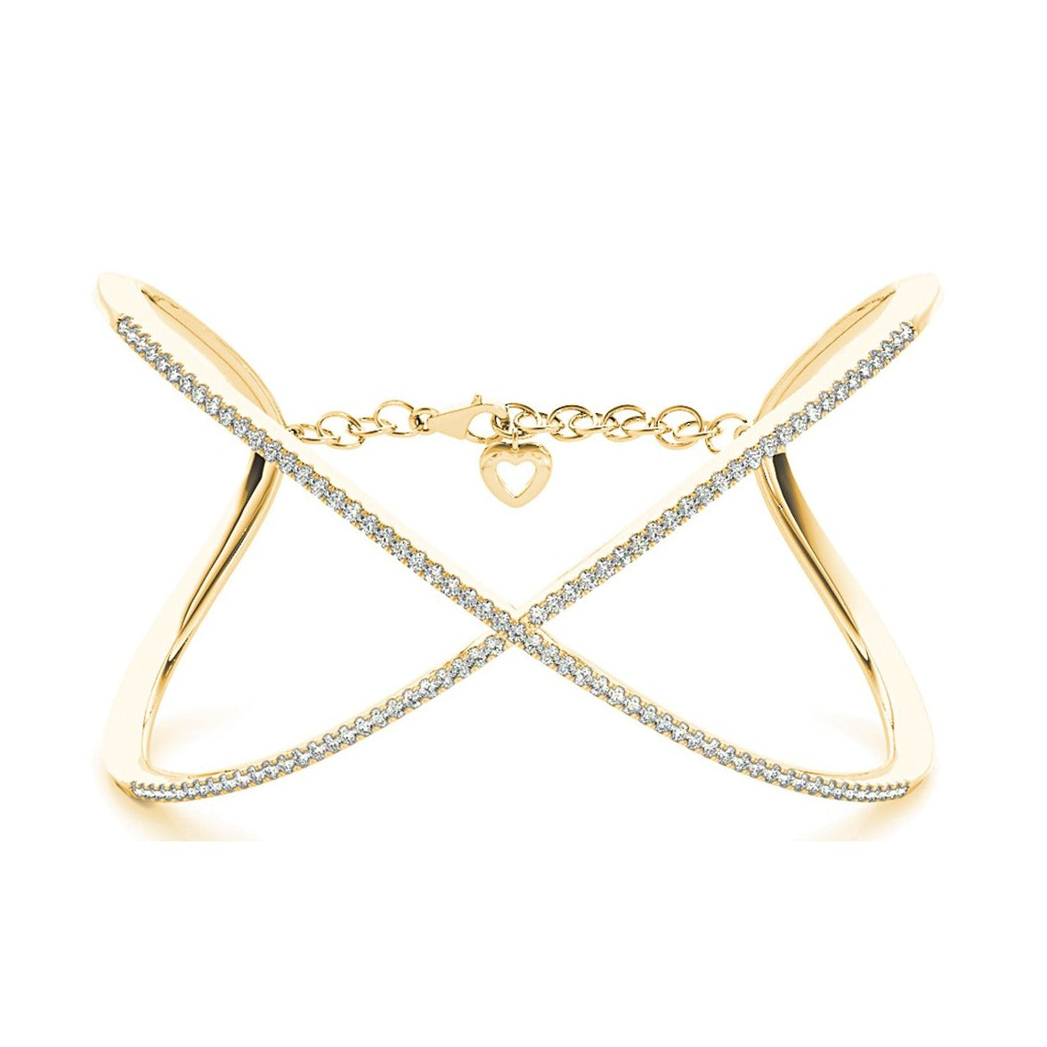 Criss Cross 1.63 ctw Round Diamond Cuff Bangle Bracelet With Security Chain-VIRABYANI