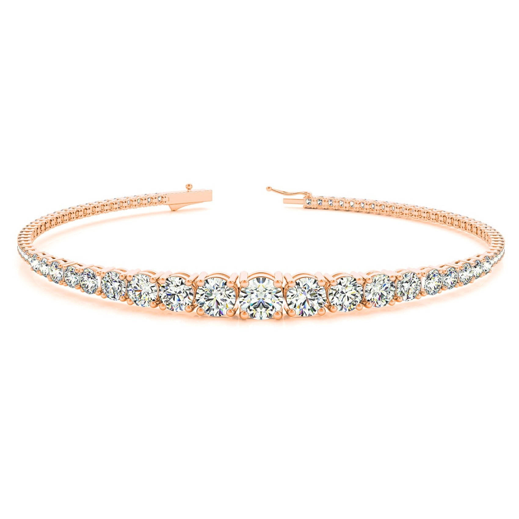 Graduated 2.87 ctw Round Diamond Tennis Bracelet Four Prong Set-in 14K/18K White, Yellow, Rose Gold and Platinum - Christmas Jewelry Gift -VIRABYANI