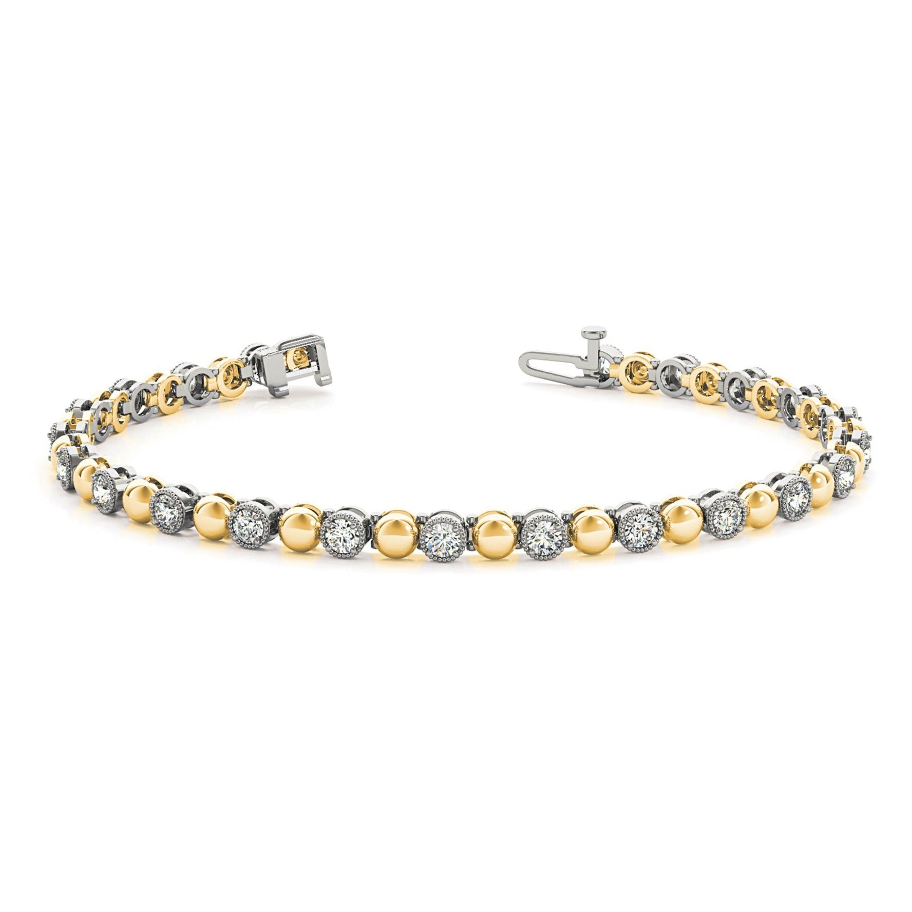 0.70 ctw Round Diamond Tennis Bracelet Milgrain & Gold Balls-VIRABYANI