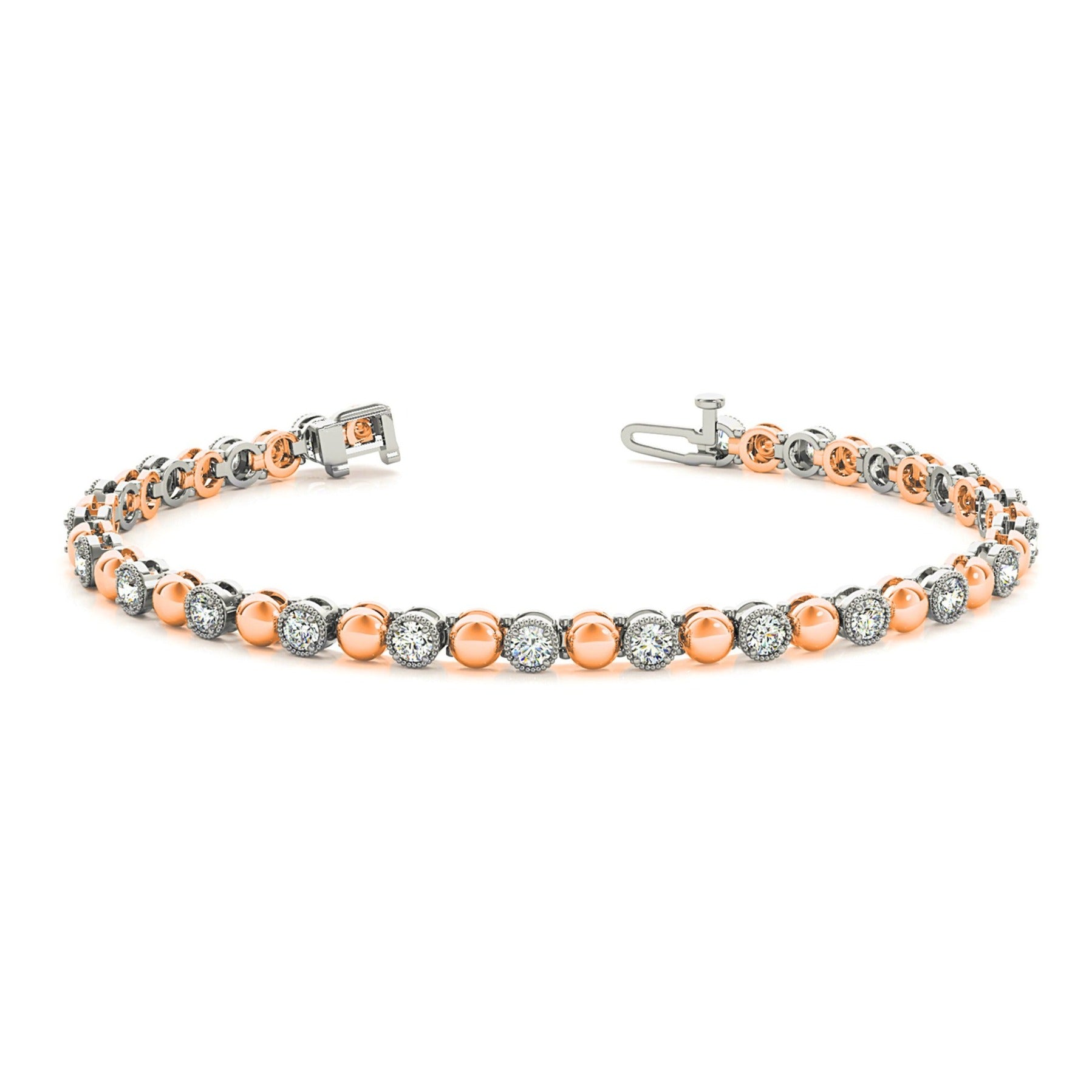 0.70 ctw Round Diamond Tennis Bracelet Milgrain & Gold Balls-VIRABYANI