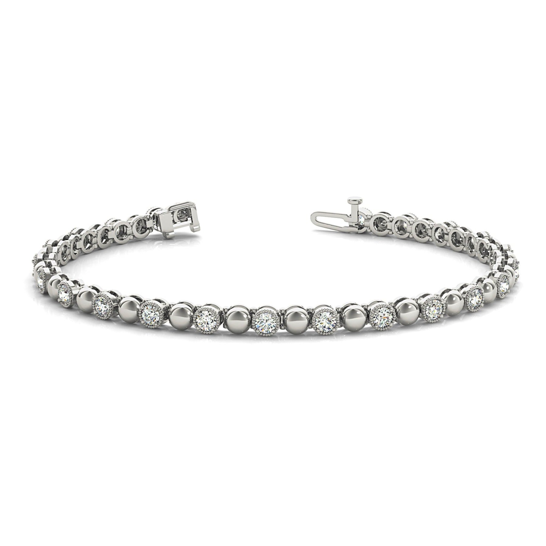 0.70 ctw Round Diamond Tennis Bracelet Milgrain & Gold Balls-VIRABYANI