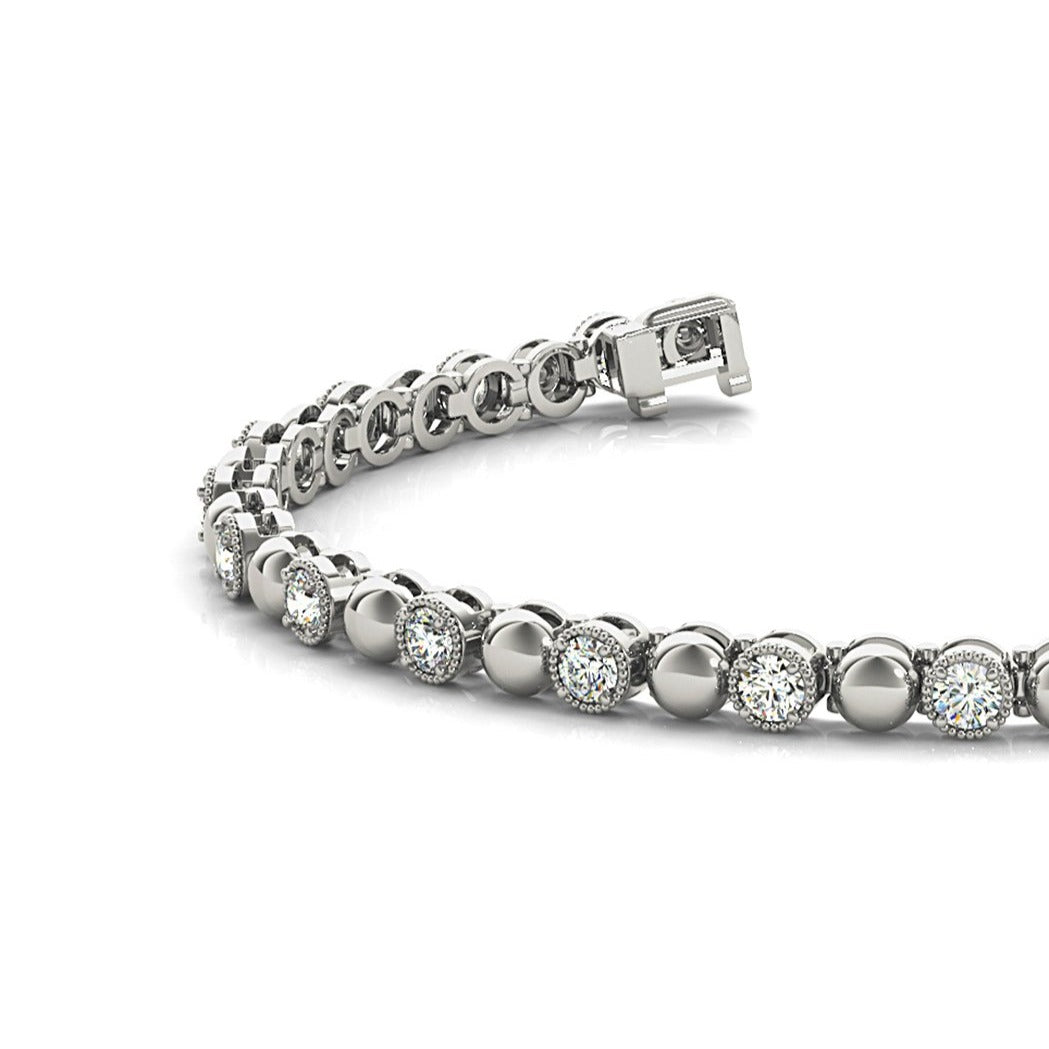 0.70 ctw Round Diamond Tennis Bracelet Milgrain & Gold Balls-VIRABYANI